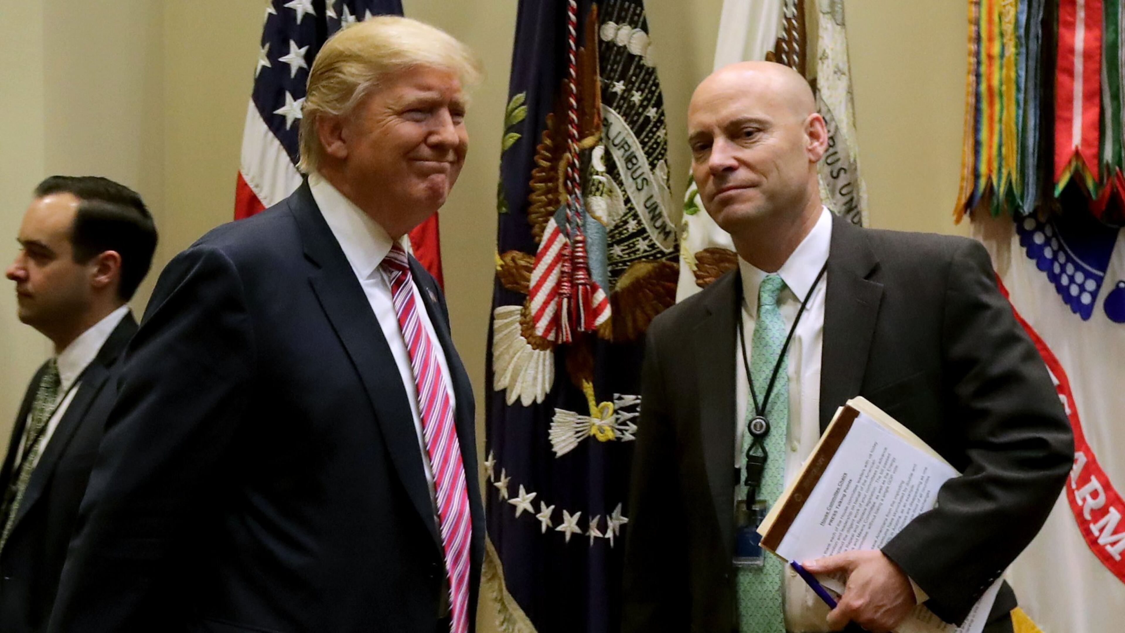 President Donald Trump arrives for a White House meeting with his director of legislative affairs, Marc Short, and House of Representatives committee leaders in March to discuss the American Health Care Act. (Photo by Chip Somodevilla/Getty Images)