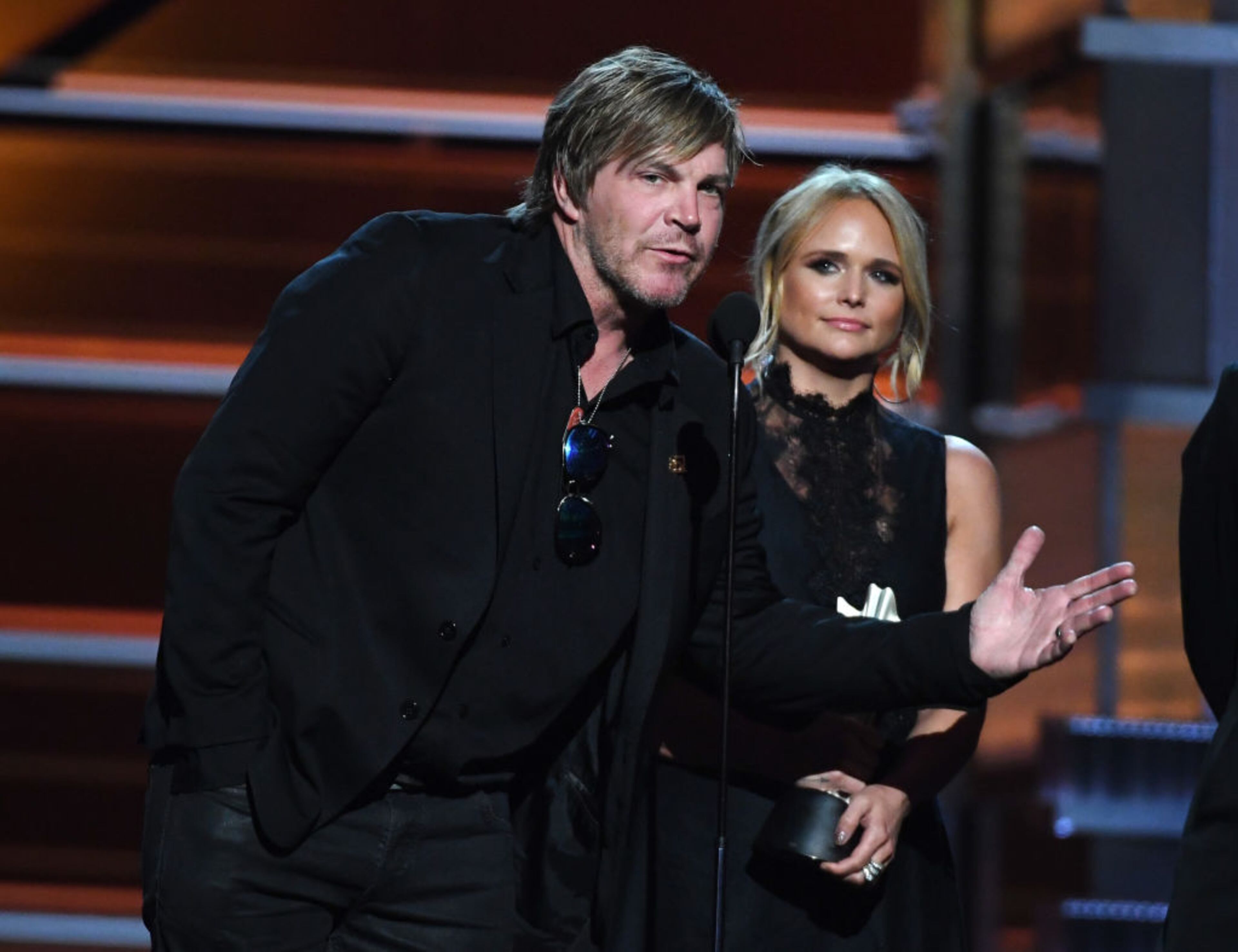 LAS VEGAS, NV - APRIL 15: Jack Ingram (L) and Miranda Lambert accept the Song of the Year award for 'Tin Man' onstage during the 53rd Academy of Country Music Awards at MGM Grand Garden Arena on April 15, 2018 in Las Vegas, Nevada. (Photo by Ethan Miller/Getty Images)