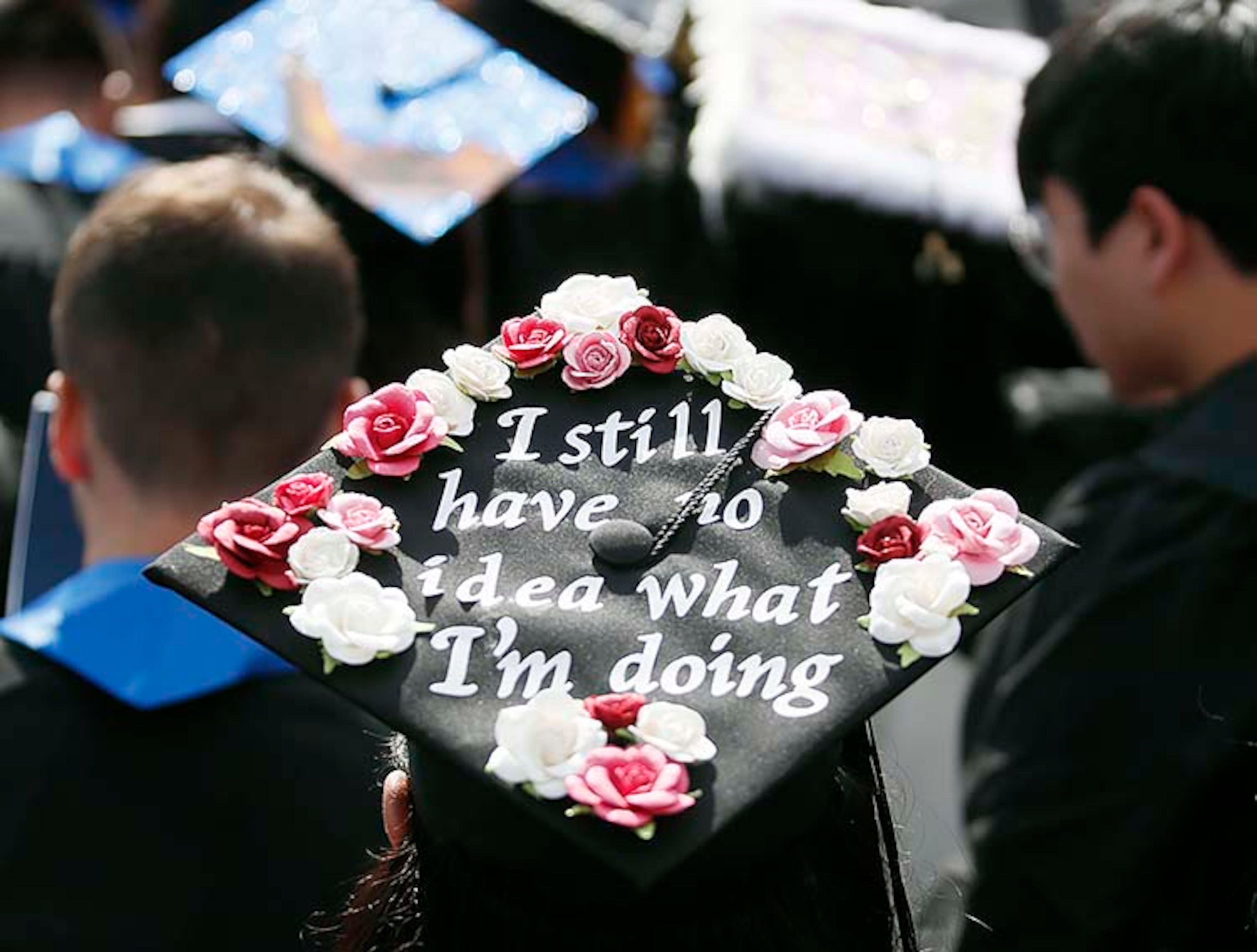 May 9, 2019 - Atlanta - Many graduates sported personalized mortar board artwork. Georgia State University is hosting its 104th Commencement Monday, May 6 through Tuesday, May 14 at Panther Stadium in Atlanta. Six schools held their graduation on Thursday. Bob Andres / bandres@ajc.com