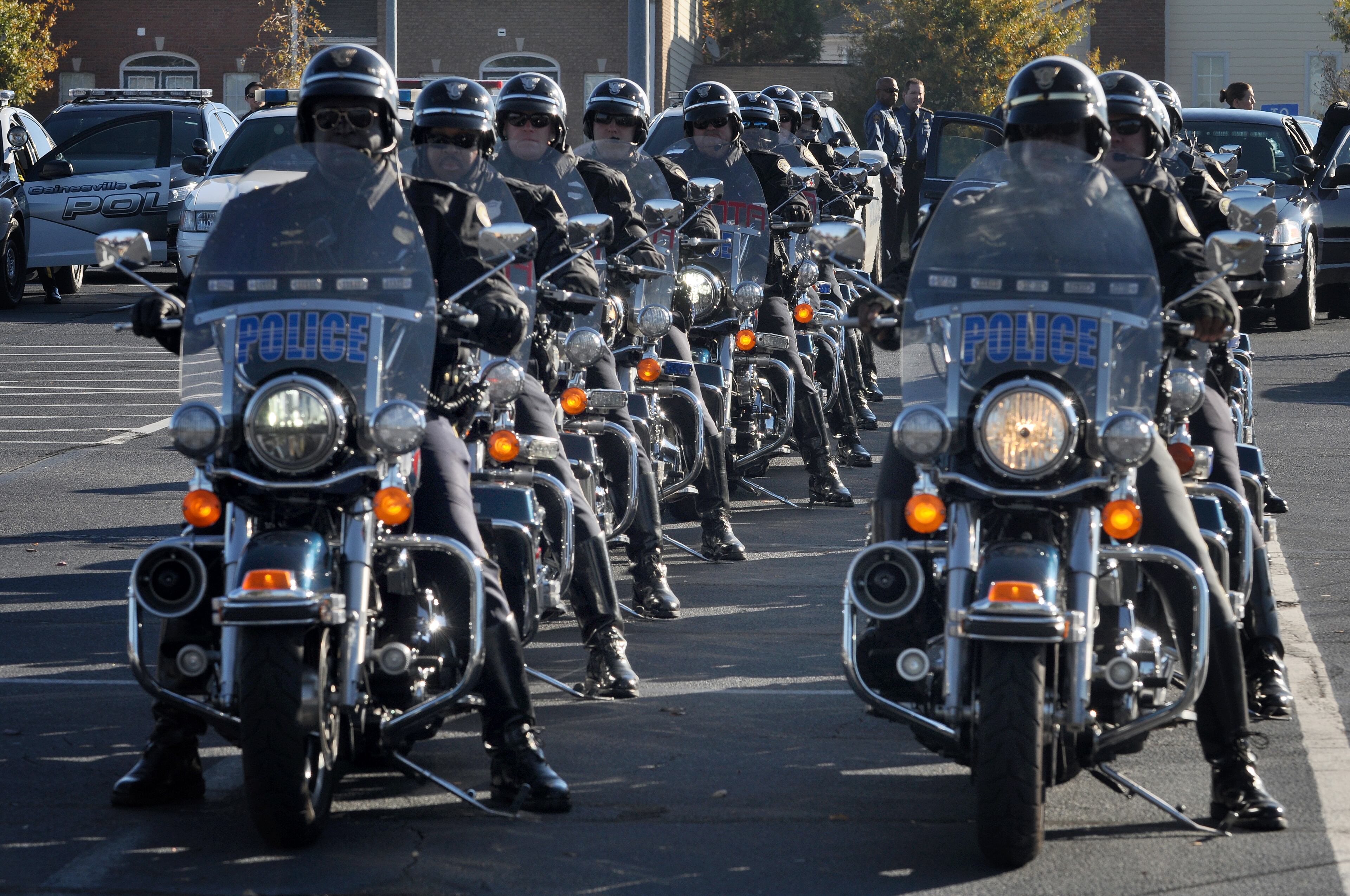 Hundreds of police officers form a funeral procession Friday morning to honor one of two Atlanta police officers killed in a helicopter crash Saturday night. The funeral for Officer Richard J. Halford, 48, is set for 11 a.m. at Jackson Memorial Baptist Church on Fairburn Road.