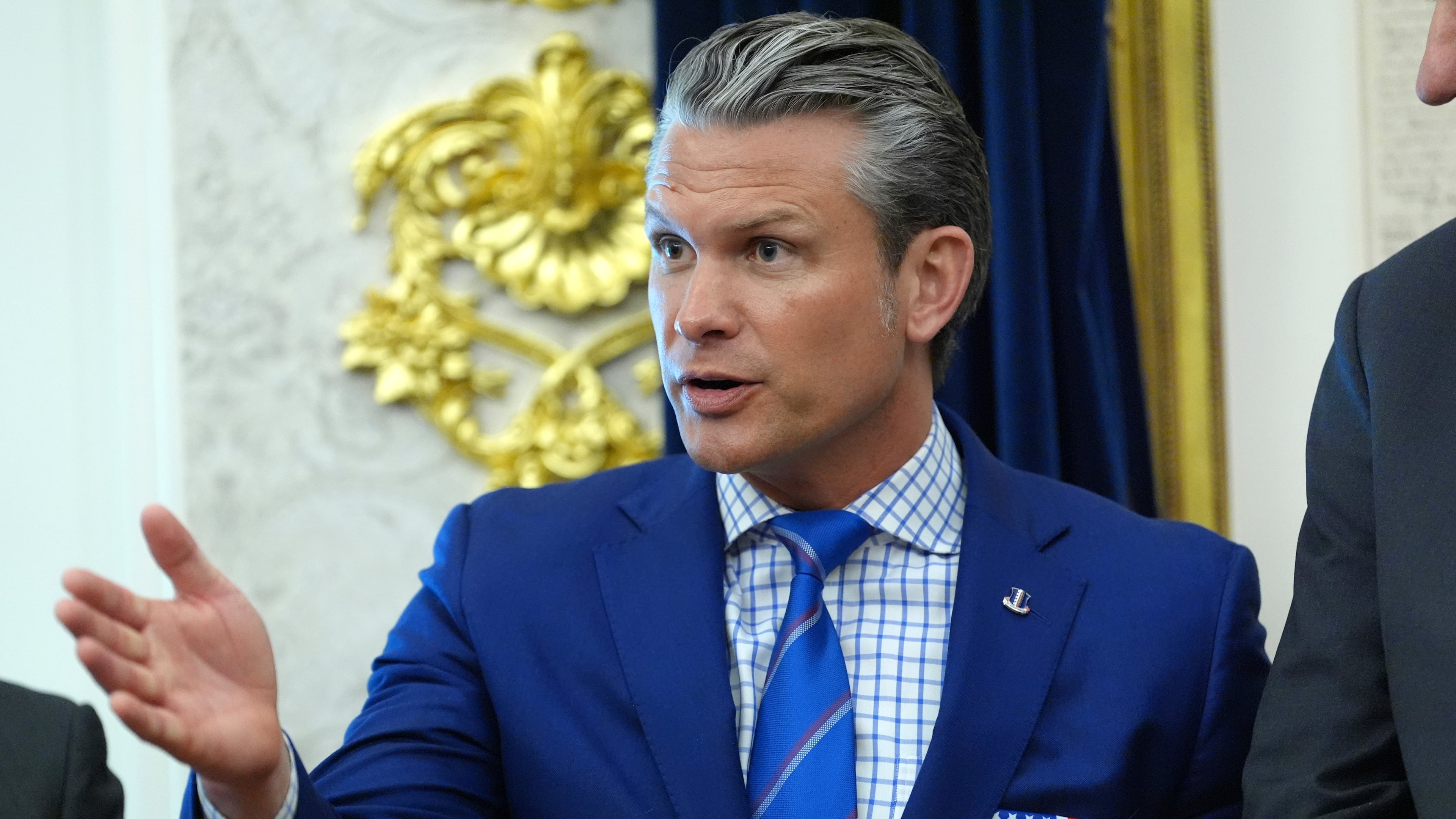 Defense Secretary Pete Hegseth speaks in the Oval Office of the White House during an executive order signing about quantum computing with President Donald Trump, Monday, June 22, 2026, in Washington. (AP Photo/Jacquelyn Martin)