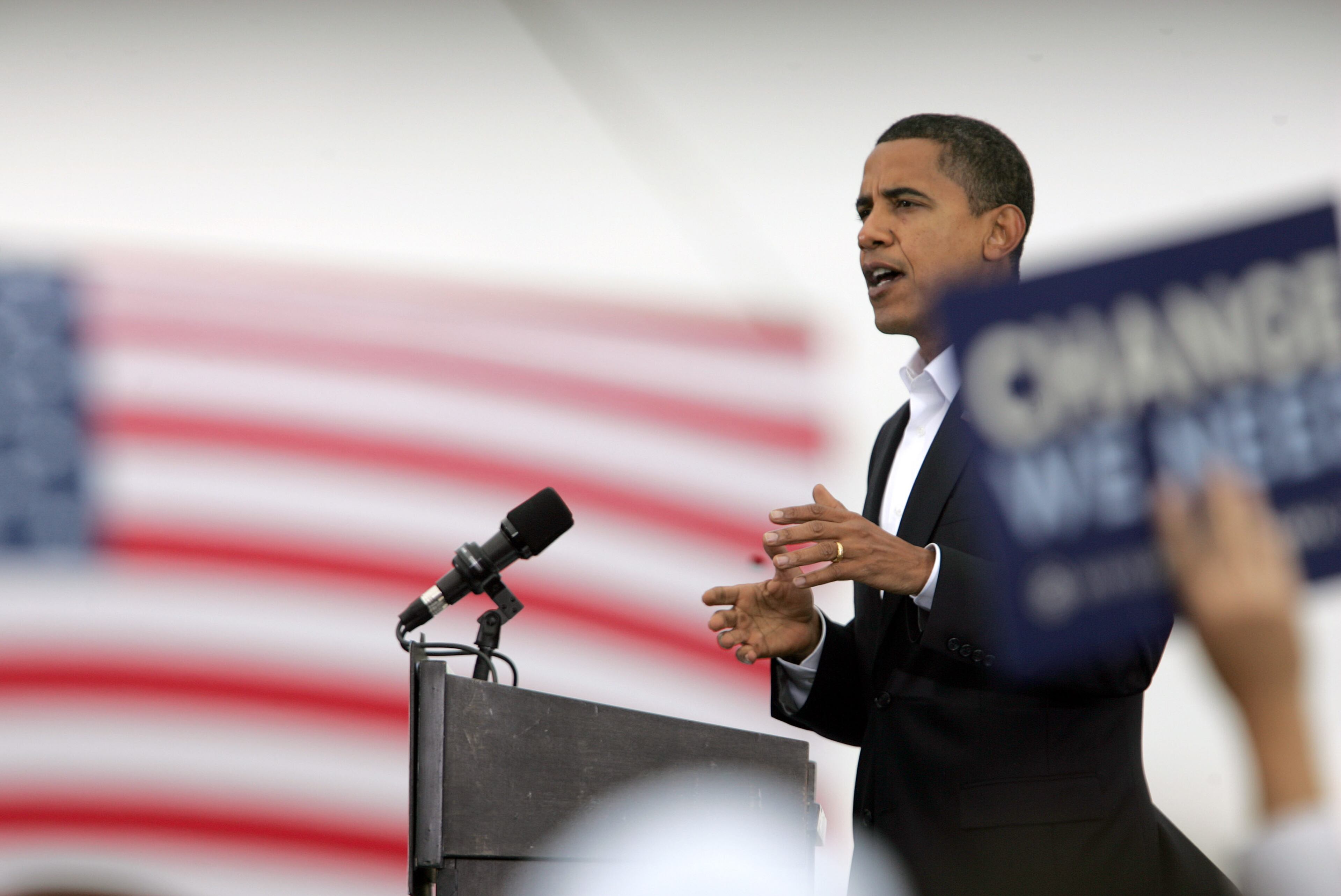 Democratic presidential nominee U.S. Sen. Barack Obama (D-IL) greets supporters during a campaign rally at the Indiana State Fairgrounds on October 8, 2009 in Indianapolis, Indiana. This was Obama's first campaign stop after his debate last night in Nashville, Tennessee.(Photo by Mark Lyons/Getty Images)