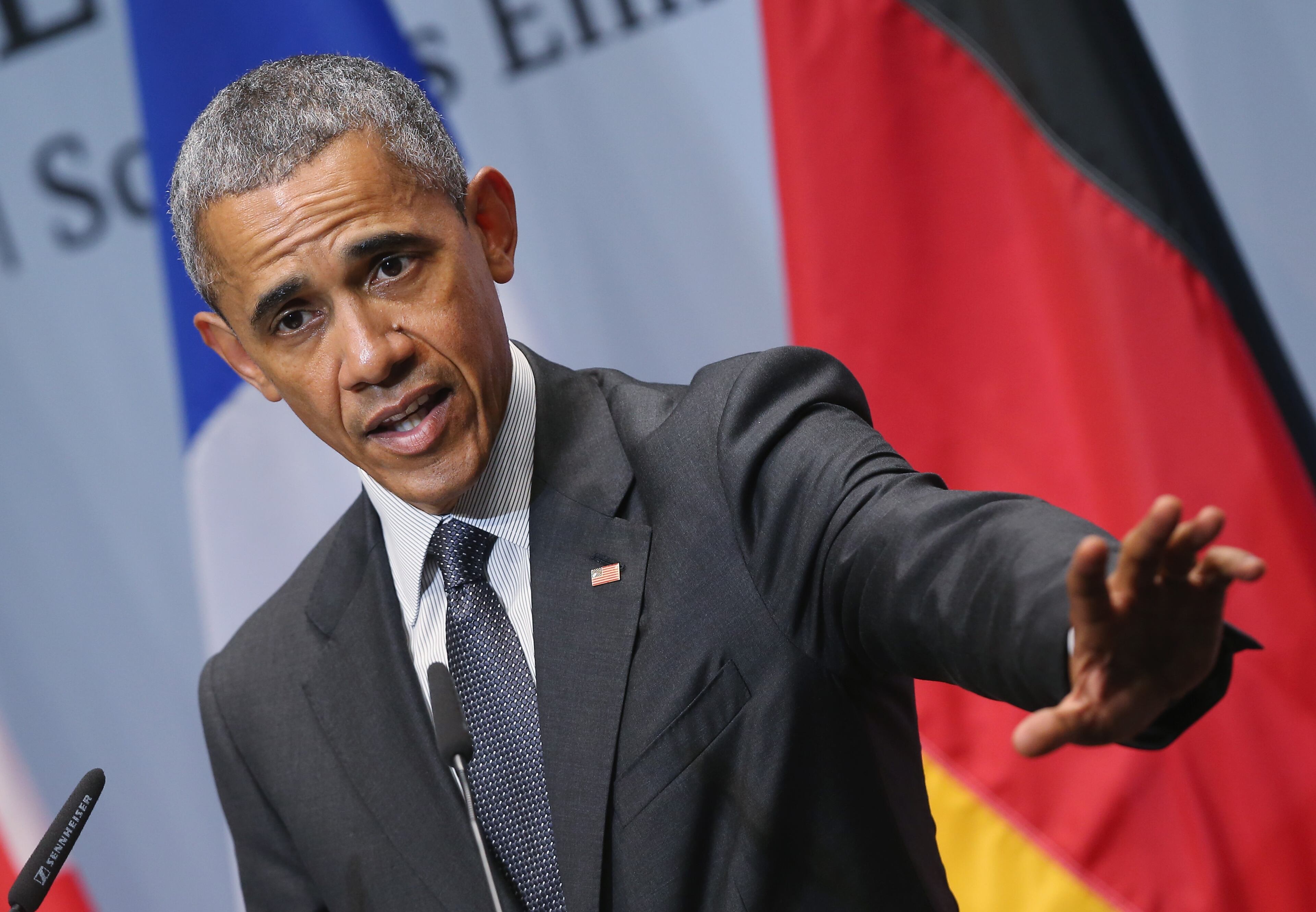 GARMISCH-PARTENKIRCHEN, GERMANY - JUNE 08: U.S. President Barack Obama speaks to the media at the conclusion of the summit of G7 nations at Schloss Elmau on June 8, 2015 near Garmisch-Partenkirchen, Germany. In the course of the two-day summit G7 leaders discussed global economic, health, climate and security issues. (Photo by Sean Gallup/Getty Images)