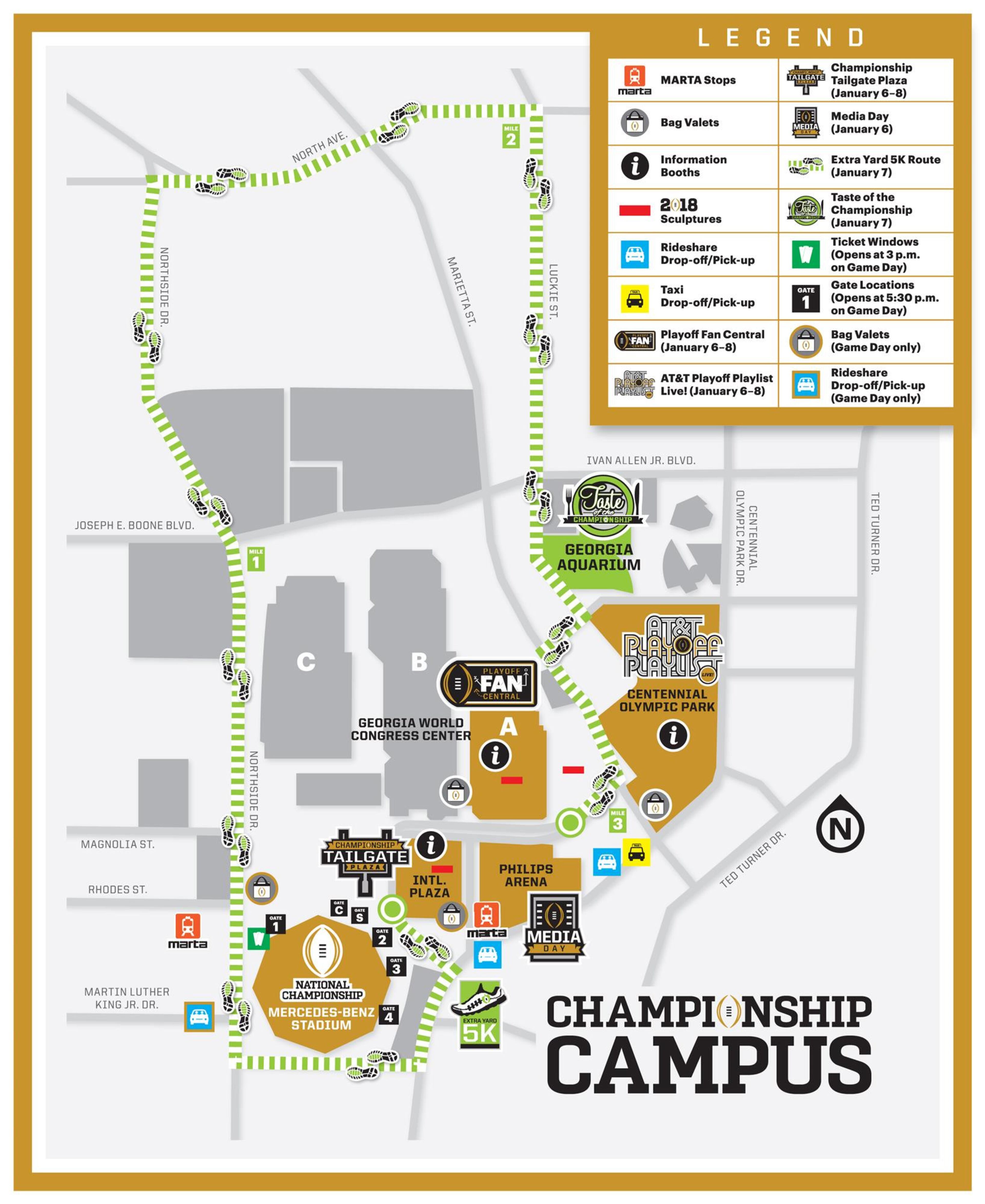 Map of the College Football Championship Campus near Mercedes Benz Stadium and the Georgia World Congress Center