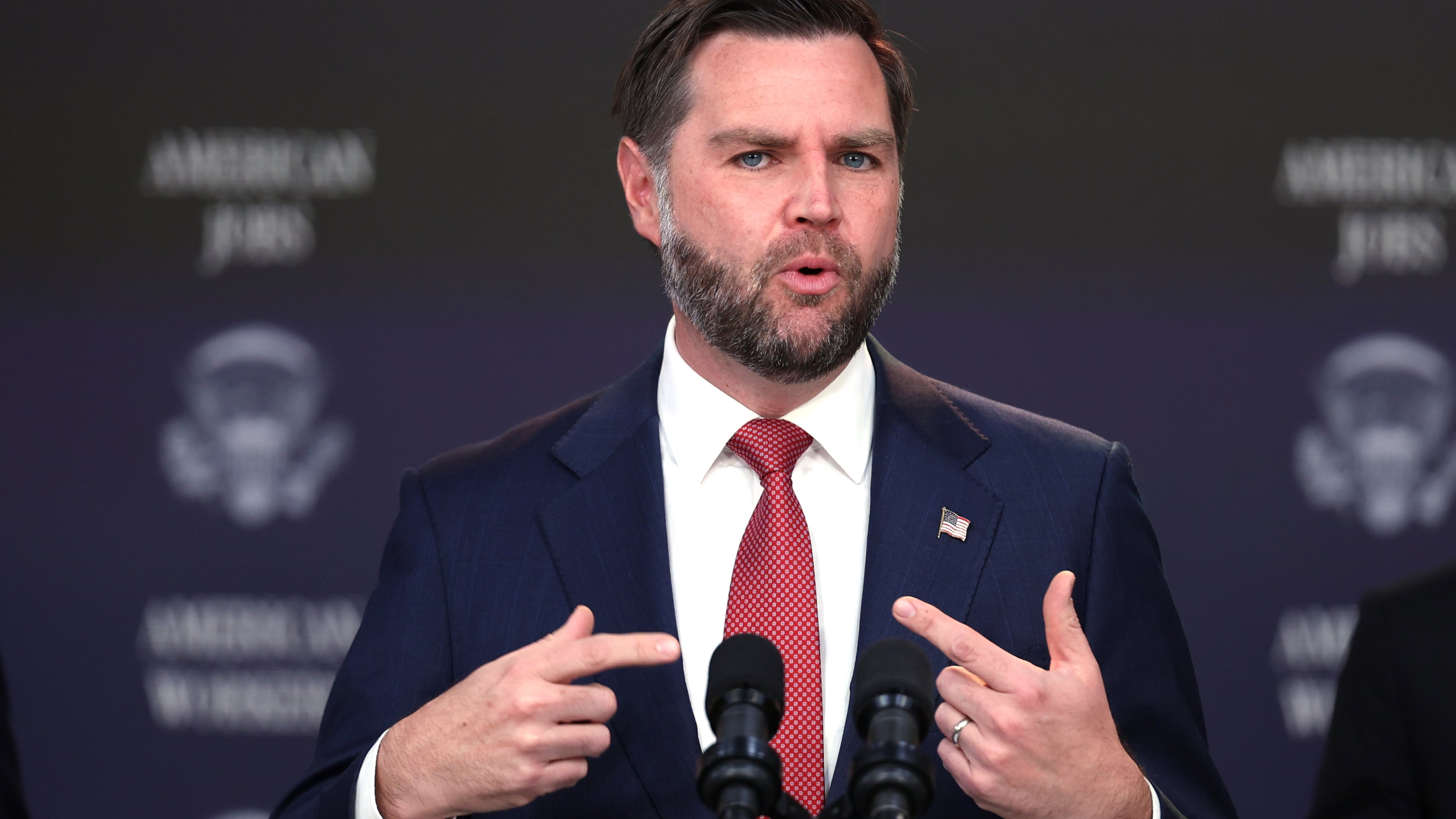 Vice President JD Vance speaks during a news conference on the Fraud Task Force inside the Eisenhower Executive Office Building on the White House campus, Thursday, Oct. 8, 2026, in Washington. (AP Photo/Tom Brenner)