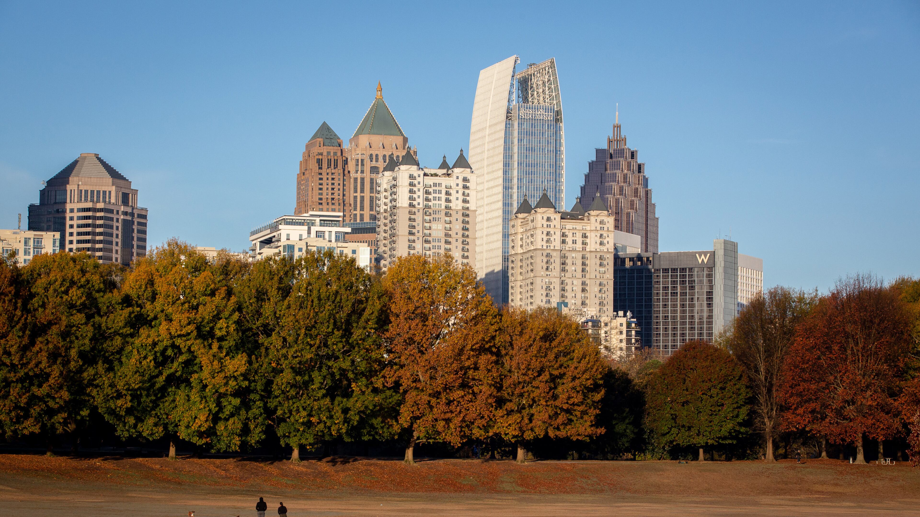 People run their dogs in Piedmont Park early Friday morning, November 27, 2020. STEVE SCHAEFER / SPECIAL TO THE AJC