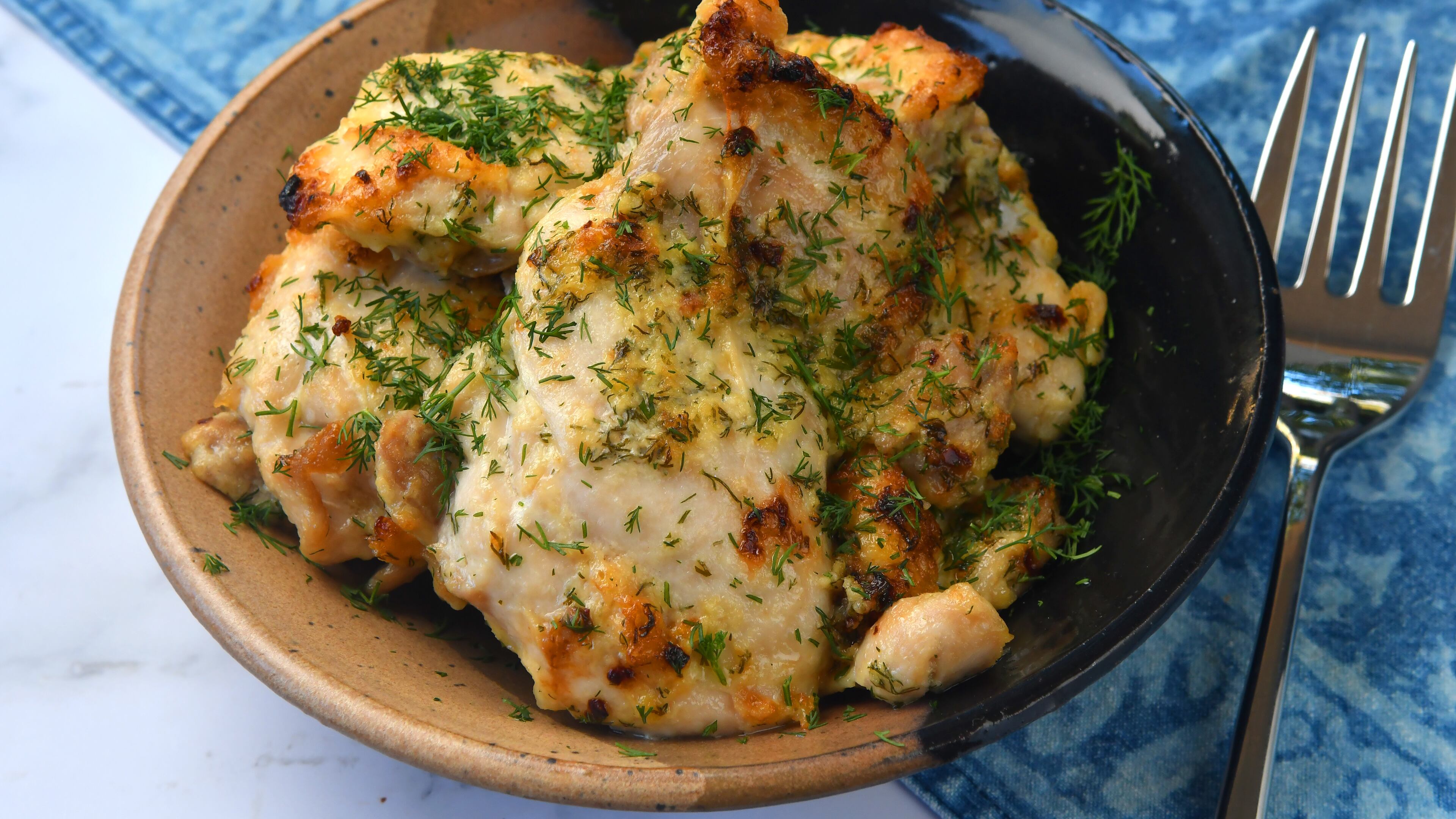 Garlicky Mayonnaise Chicken. (Chris Hunt for The Atlanta Journal-Constitution)