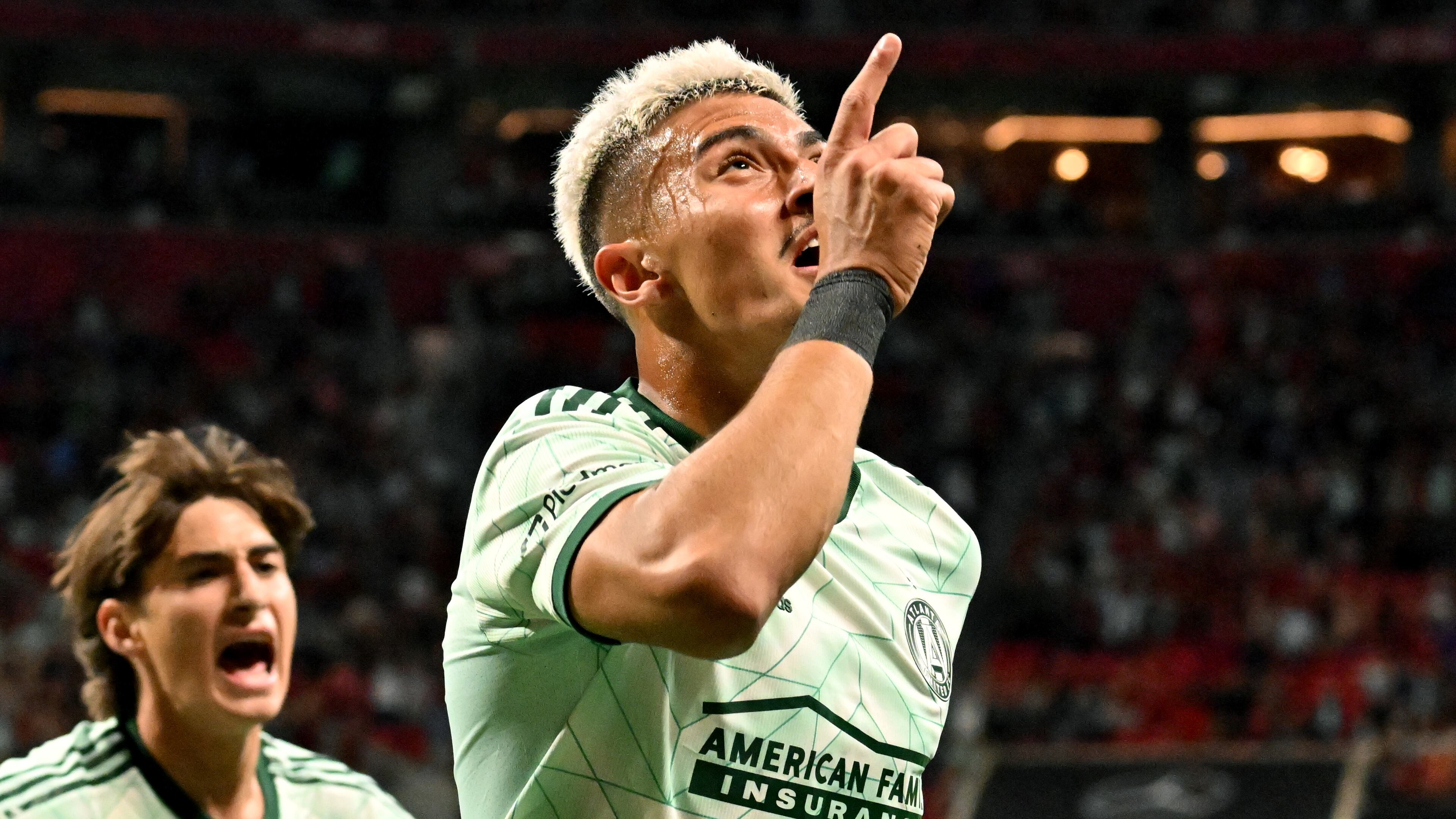Atlanta United’s midfielder Nicolas Firmino (51) celebrates after scoring to tie the game at the end of the second half in a MLS soccer match at Mercedes-Benz Stadium, Wednesday, June 21, 2023, in Atlanta. Atlanta United ties New York City FC 2 - 2.(Hyosub Shin / Hyosub.Shin@ajc.com)