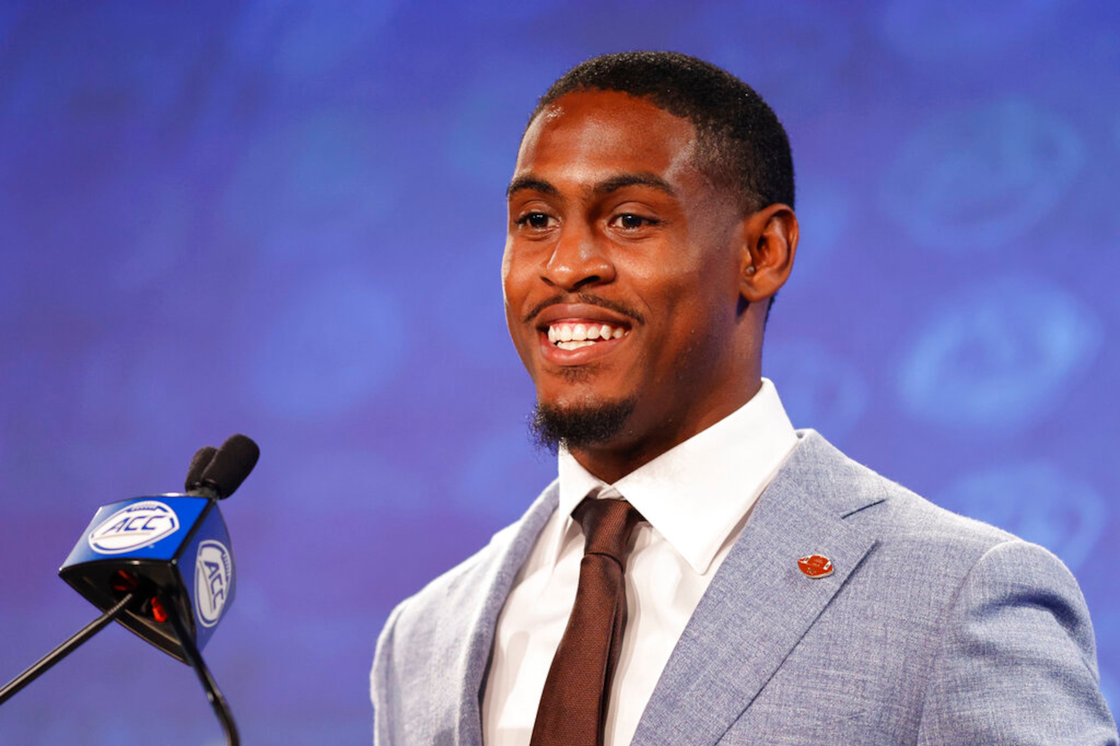 Georgia Tech defensive back Zamari Walton answers a question at the NCAA college football Atlantic Coast Conference Media Days in Charlotte, N.C., Thursday, July 21, 2022. (AP Photo/Nell Redmond)