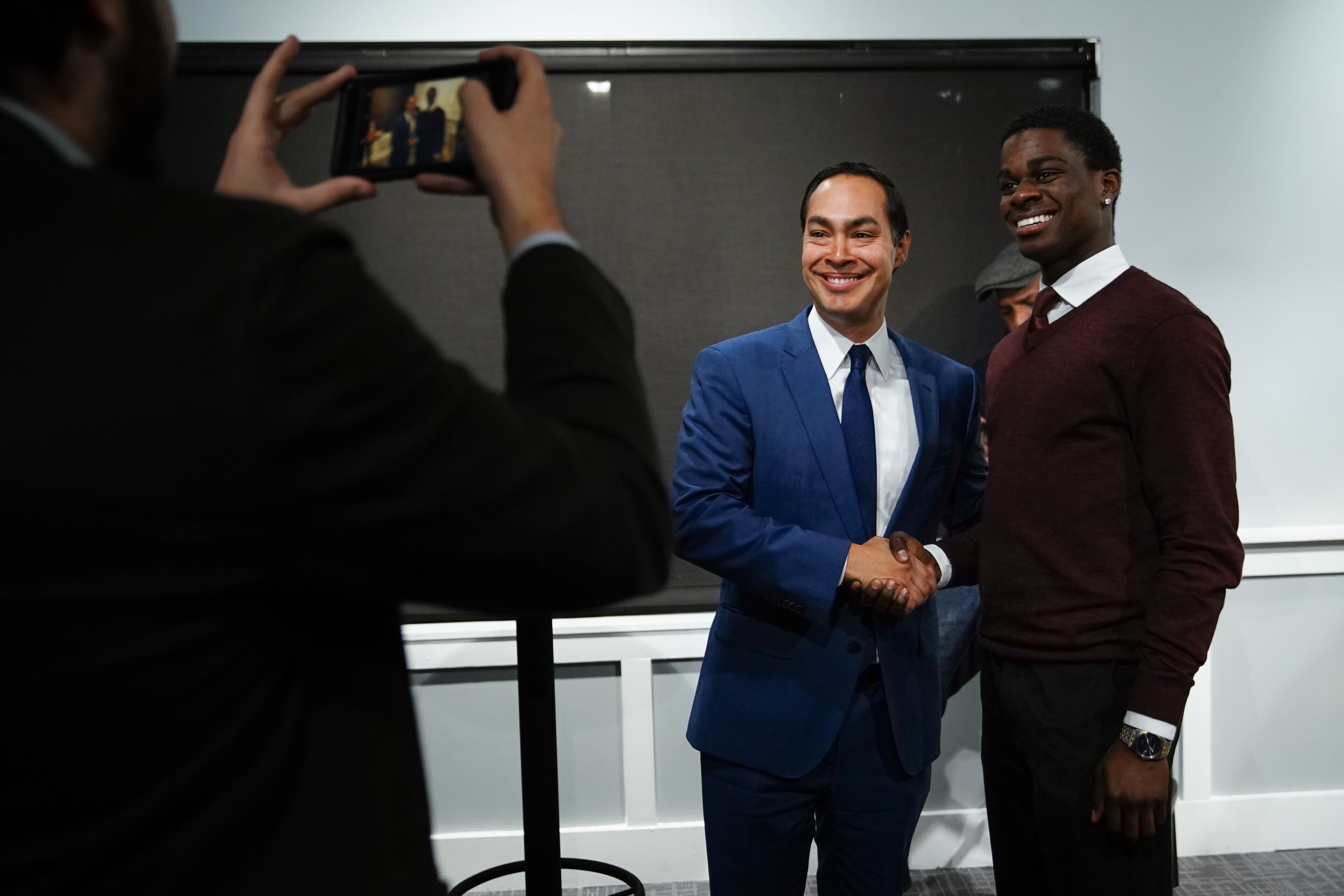 U.S. Democratic presidential candidate Julián Castro takes a photo with an attendee following a conversation with Angela Rye at Paschal's on November 19, 2019, in Atlanta. Elijah Nouvelage for The Atlanta Journal-Constitution