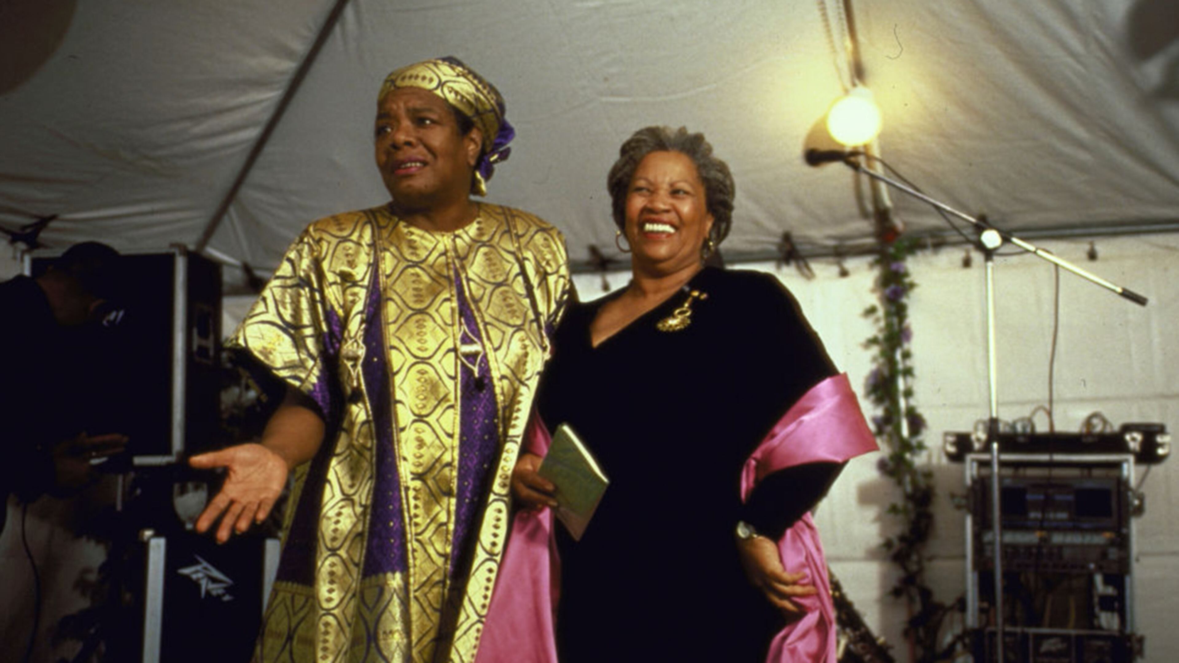Maya Angelou with Toni Morrison at a party in honor of poet Rita Dove & Morrison, at Angelou's Winston-Salem, North Carolina, home.