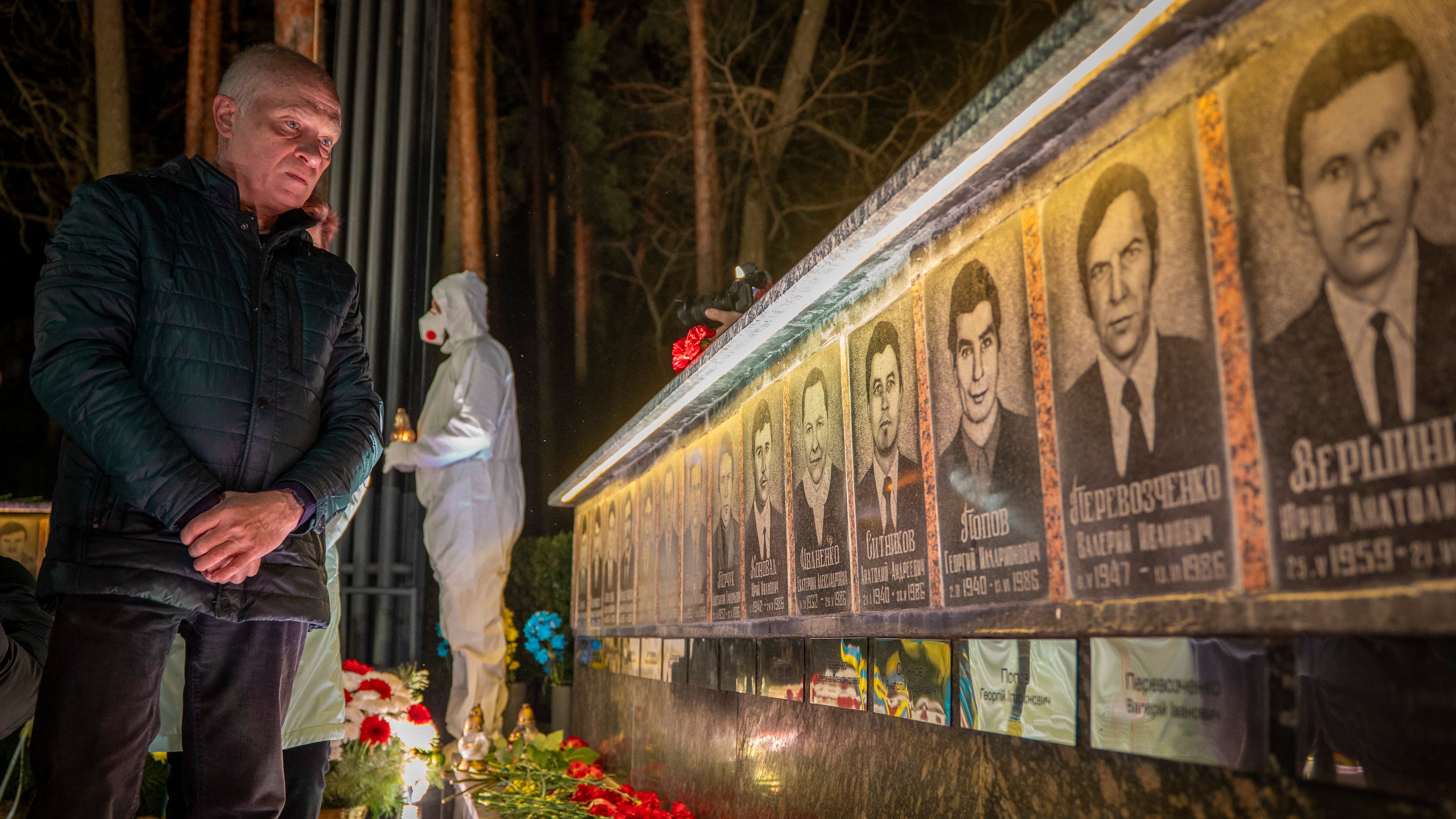 A man looks at a memorial dedicated to firefighters and workers who died after the 1986 Chornobyl (Chernobyl) nuclear disaster, ahead of its 40th anniversary in Slavutych, Ukraine, Saturday, April 25, 2026. Chornobyl is the Ukrainian name for the city. (AP Photo/Dan Bashakov)