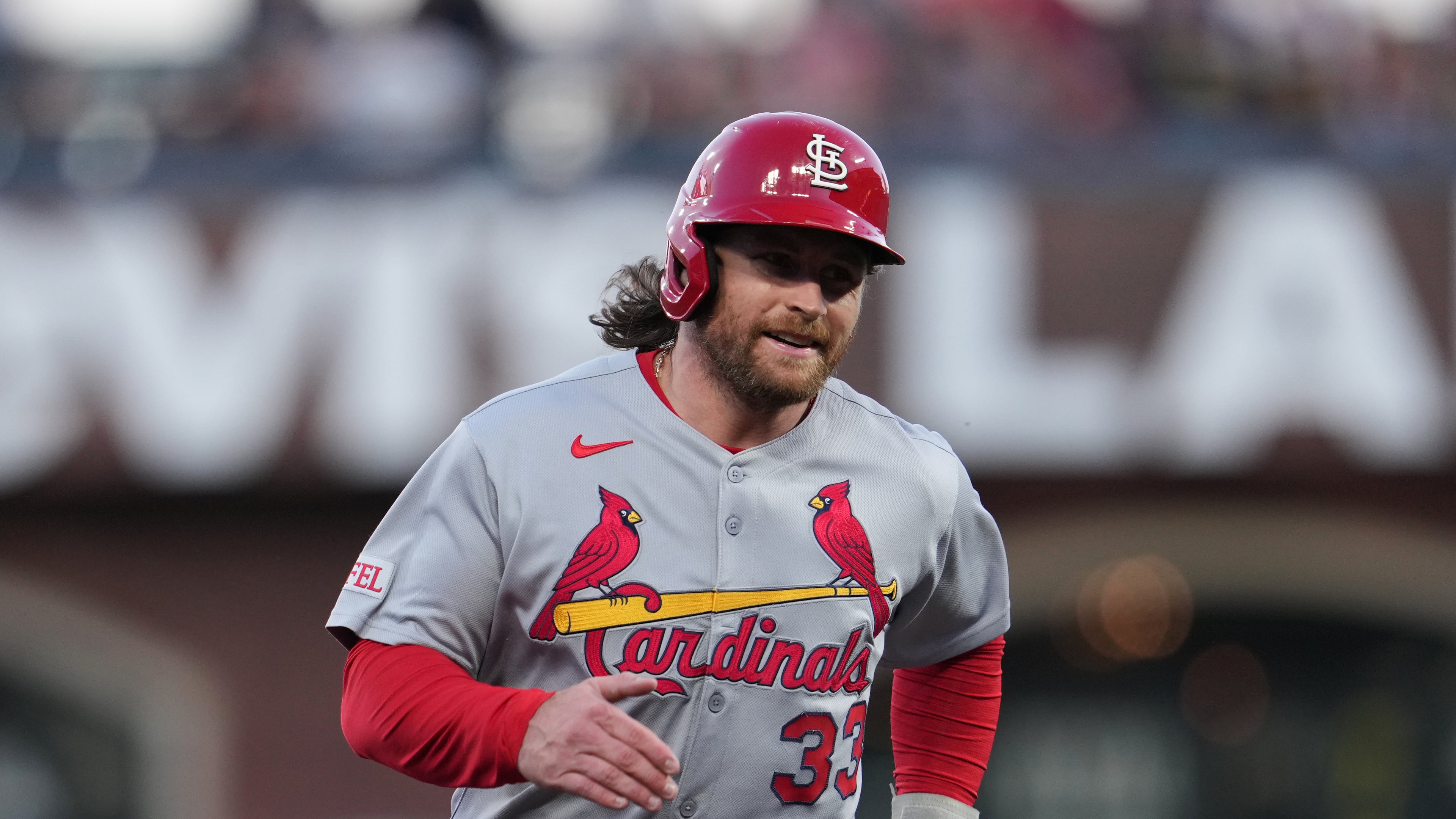 FILE - St. Louis Cardinals' Brendan Donovan against the San Francisco Giants during the first inning of a baseball game, Sept. 23, 2025, in San Francisco. (AP Photo/Godofredo A. Vásquez, File)