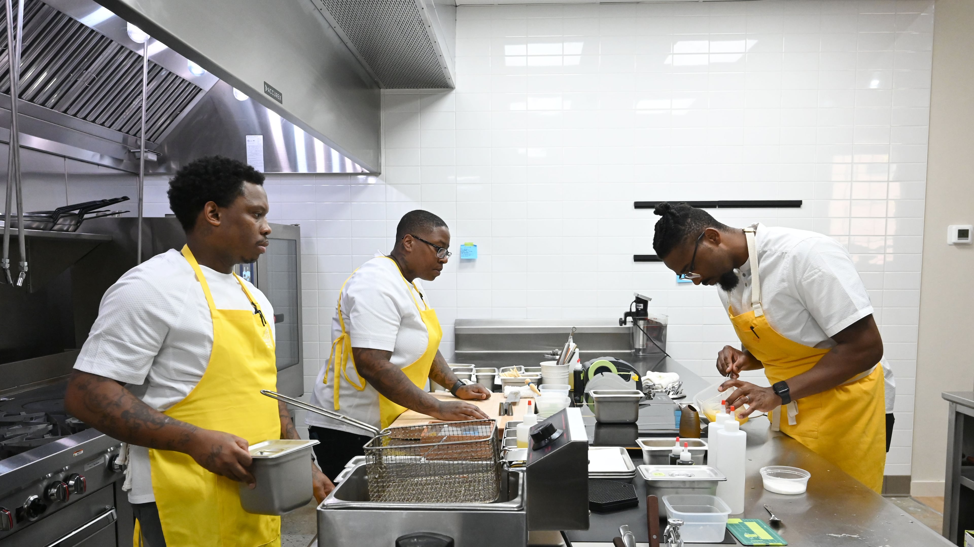 Chef Demetrius Brown (right) prepares Crudo from Haiti at Heritage Restaurant on Friday, Sept. 4, 2026, in Atlanta. Heritage, Brown’s highly anticipated new restaurant, opened Sept. 10. (Hyosub Shin/AJC)