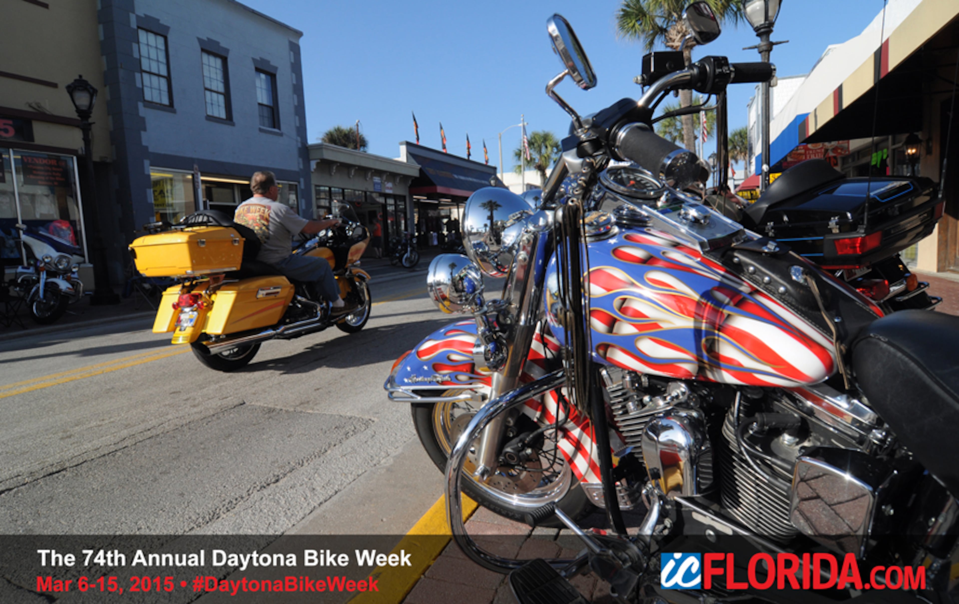 Motorcycle enthusiasts from all over the globe converged on Daytona Beach for the 74th Annual Bike Week. The 11-day long celebration of the biker culture featured live entertainment, a ton of sunshine, lots of loud pipes, colorful characters and a sea of chrome-adorned, creatively decorated motorcycles.
