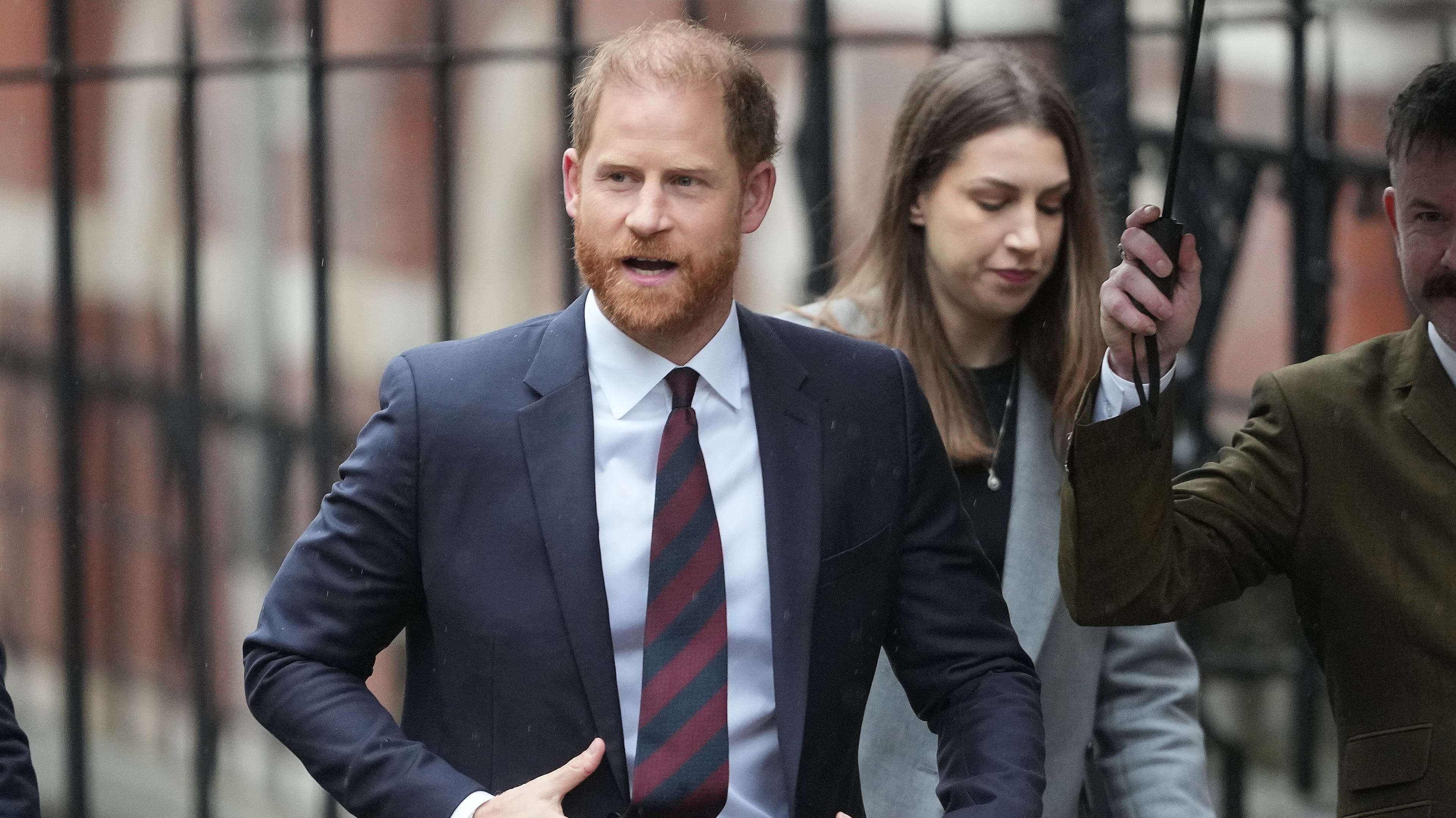FILE - Britain's Prince Harry arrives at London's High Court to lead a group, including Elton John and Elizabeth Hurley, accusing the Daily Mail's publisher of privacy invasion through unlawful tactics in a trial that is part of a wider phone hacking scandal in London, on Jan. 21, 2026. (AP Photo/Kirsty Wigglesworth, File)