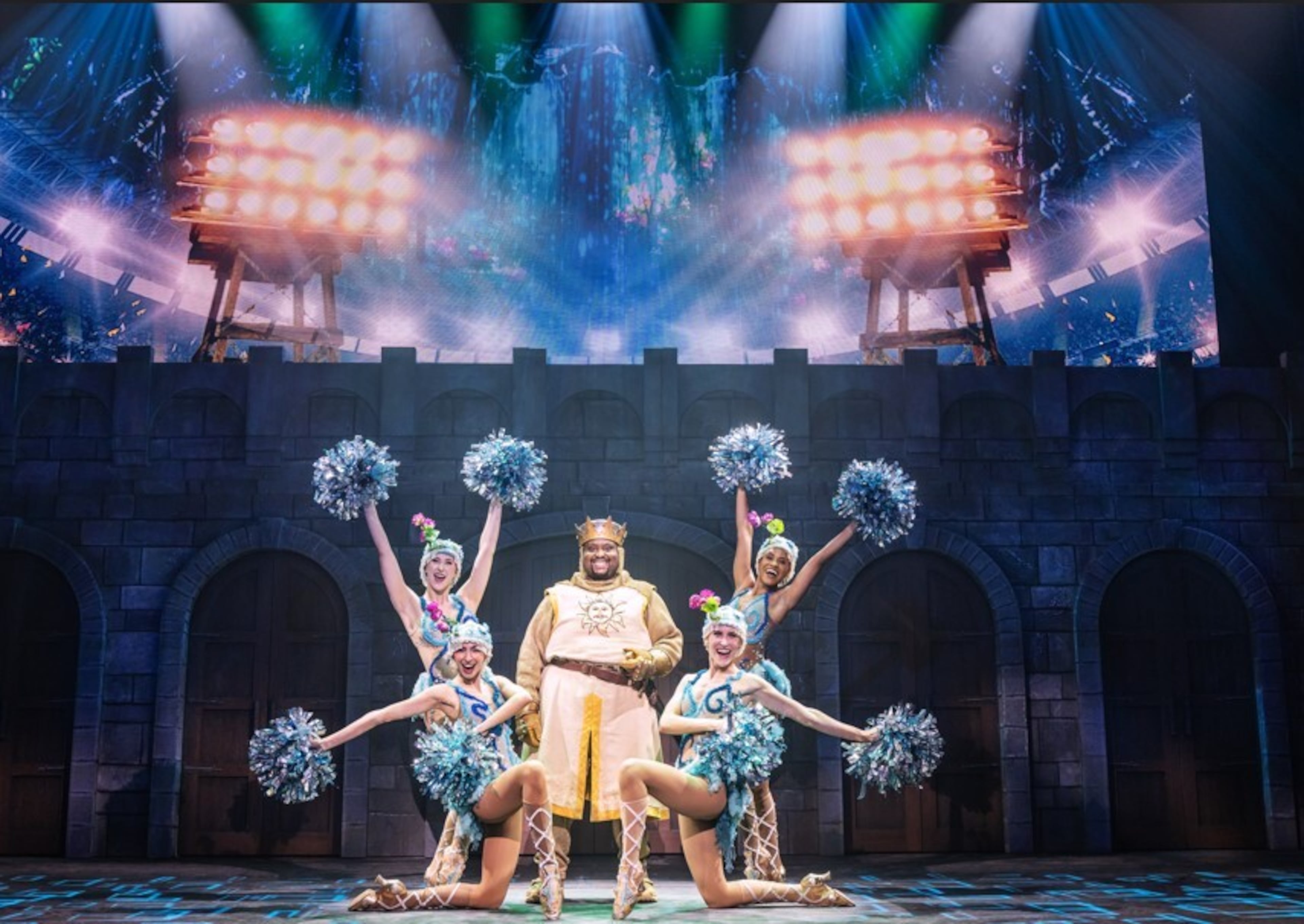 Claire Kennard (from left), Lindsay Lee Alhady, Major Attaway, Delaney Benson and Meridien Terrell in the North American tour of "Spamalot." (Matthew Murphy and Evan Zimmerman/Courtesy)