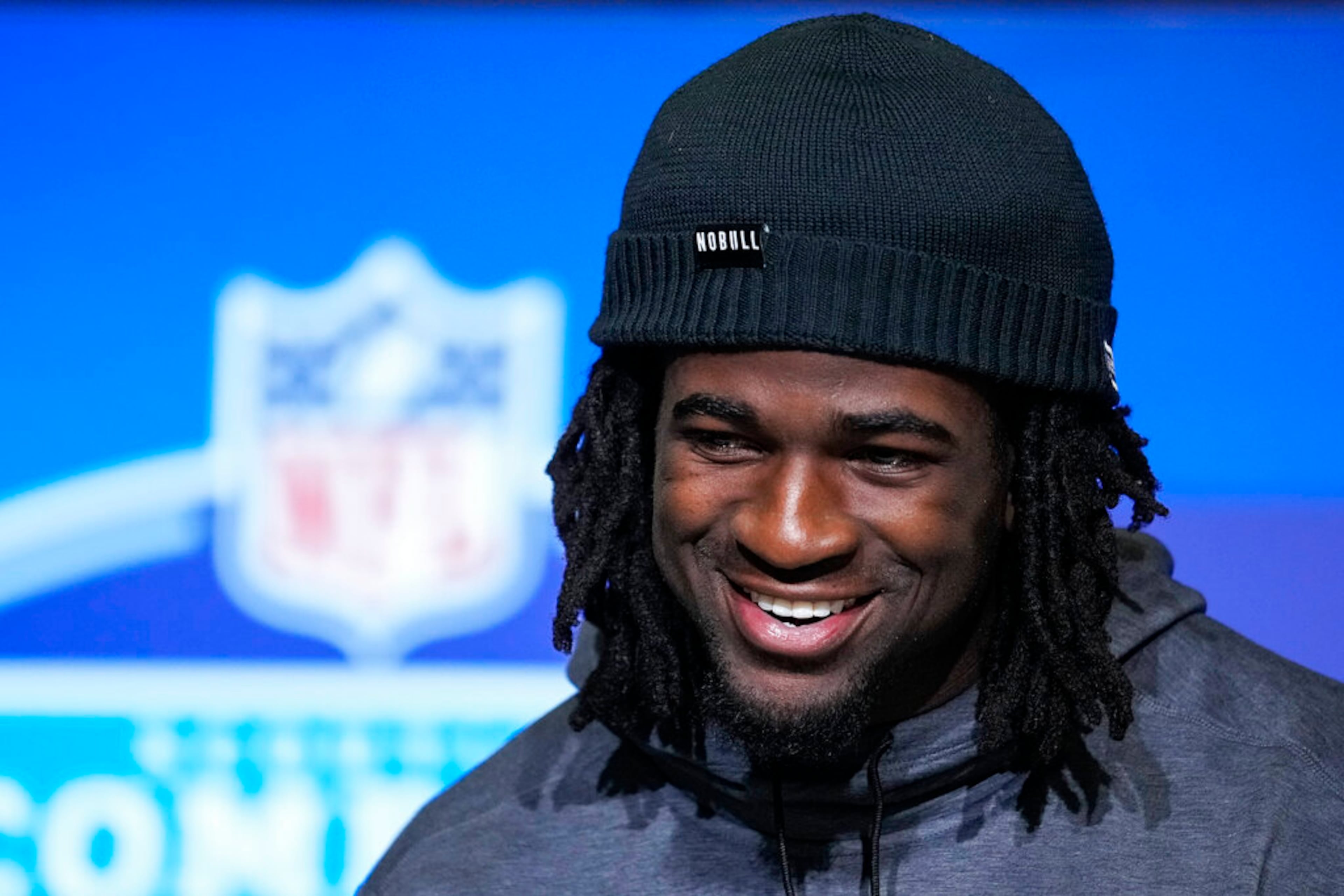 Boise State defensive back JL Skinner III speaks during a press conference at the NFL football scouting combine in Indianapolis, Thursday, March 2, 2023. (AP Photo/Michael Conroy)