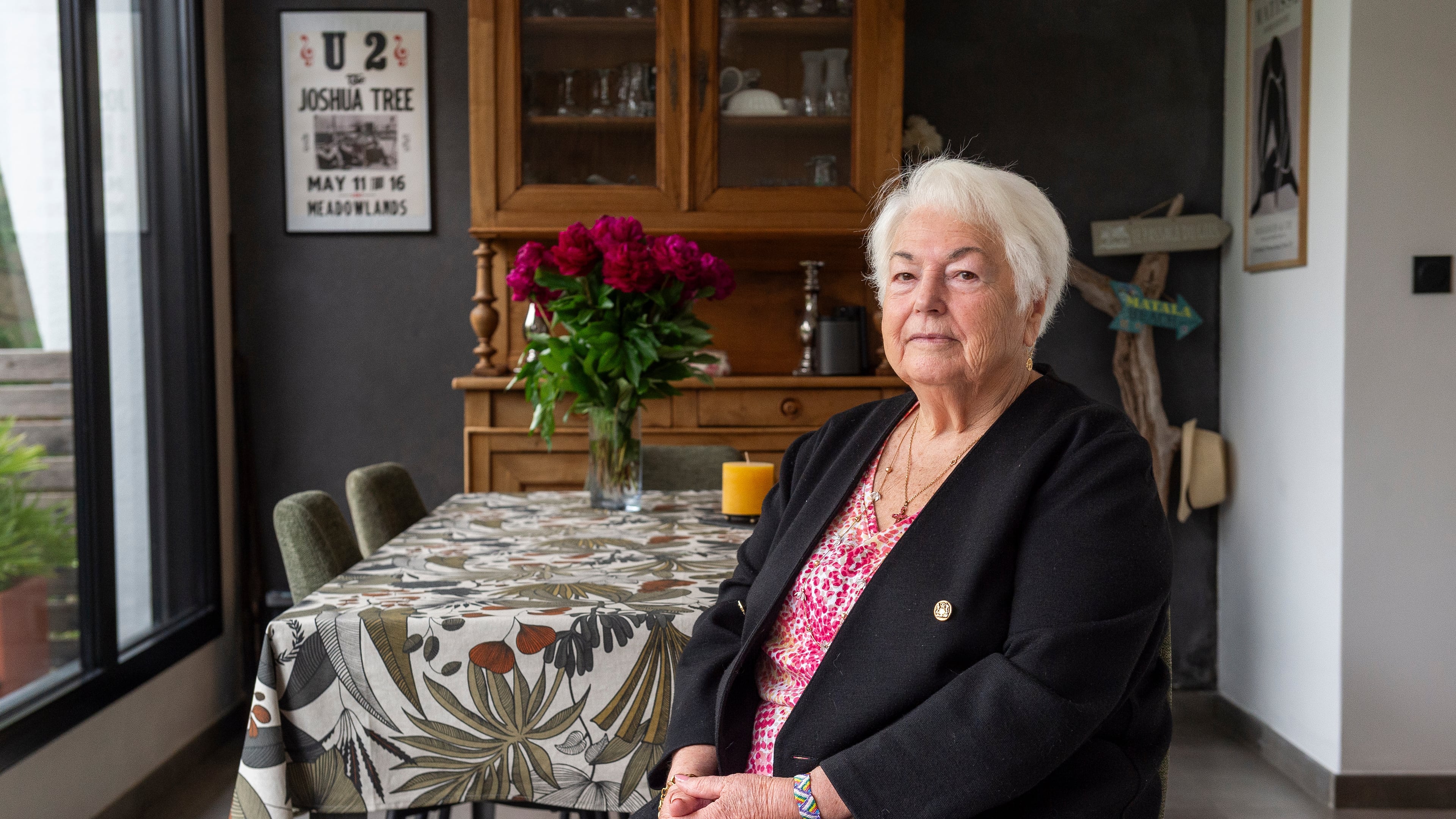 Marie-Therese Ross-Mahe, an 85-year-old French widow of a U.S. military veteran, poses in Orvault, western France, during an interview with The Associated Press, Monday, May 11, 2026. (AP Photo/Mathieu Pattier)