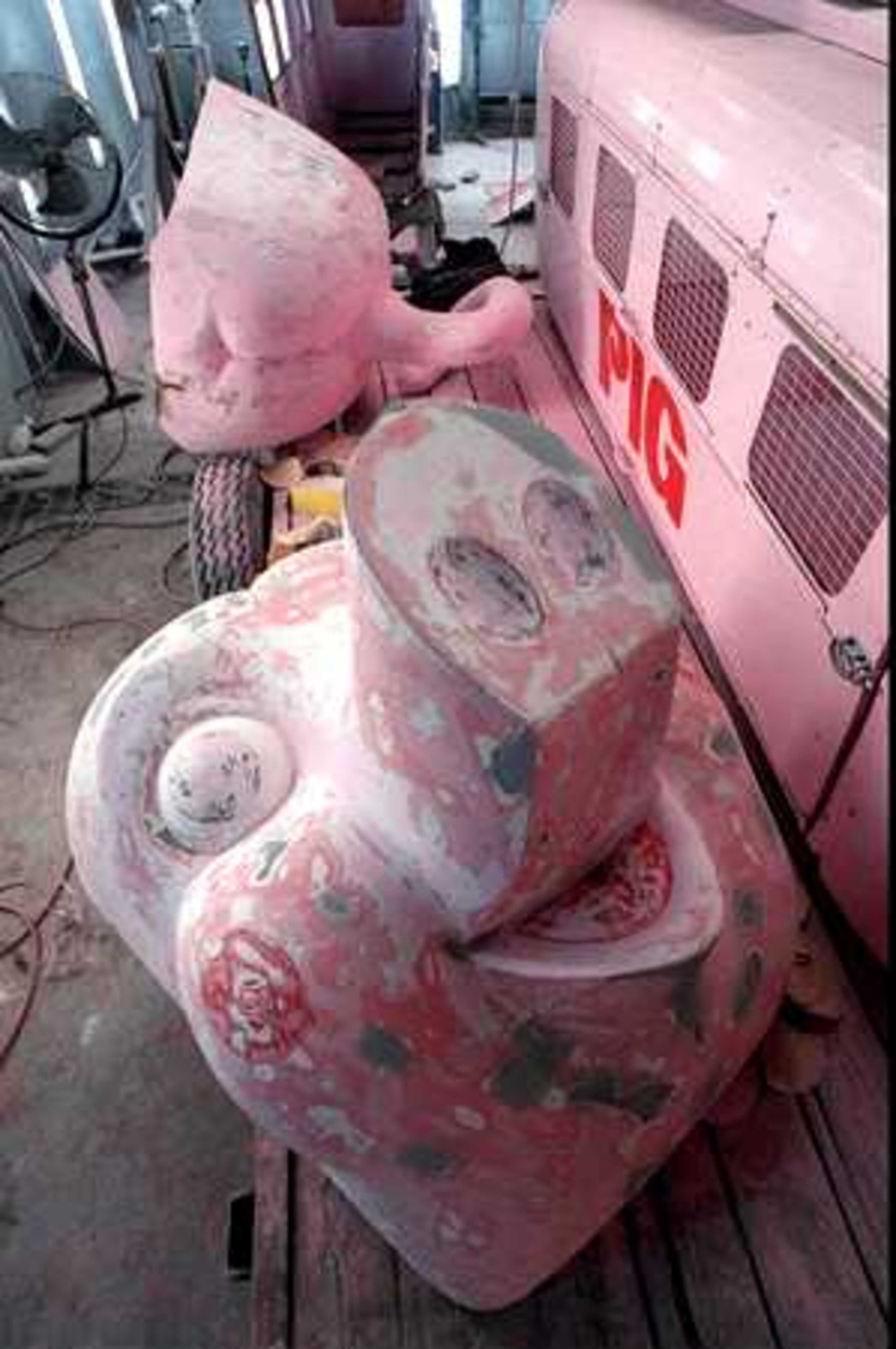 The pink pig was sent to the Custom Fiberglass shop in Sugar Hill for freshening in 1995.