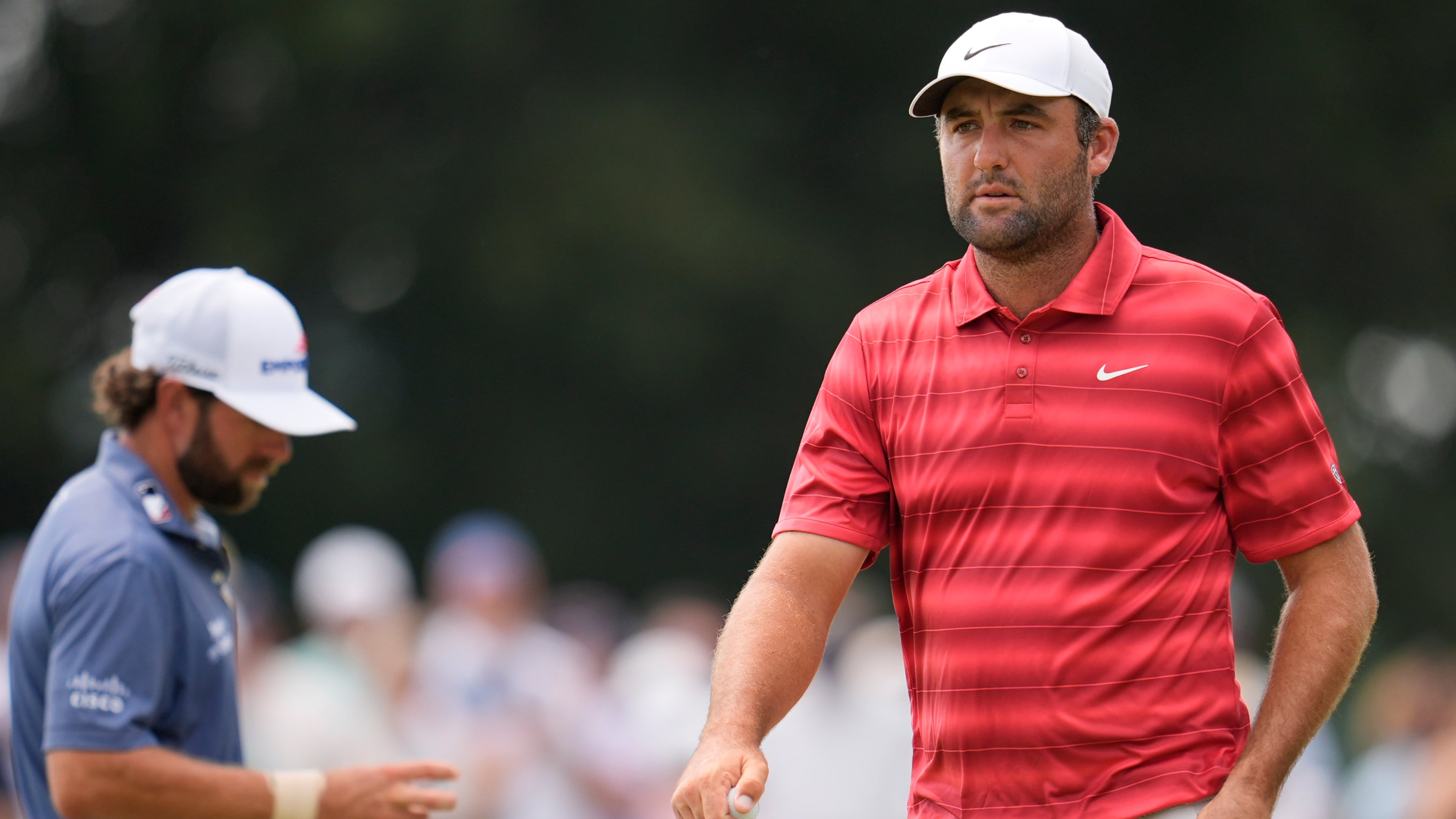 Scottie Scheffler walks on the first green during the third round of the PGA Tour Championship golf tournament, Saturday, Aug 29, 2026, in Atlanta.(AP Photo/Mike Stewart)