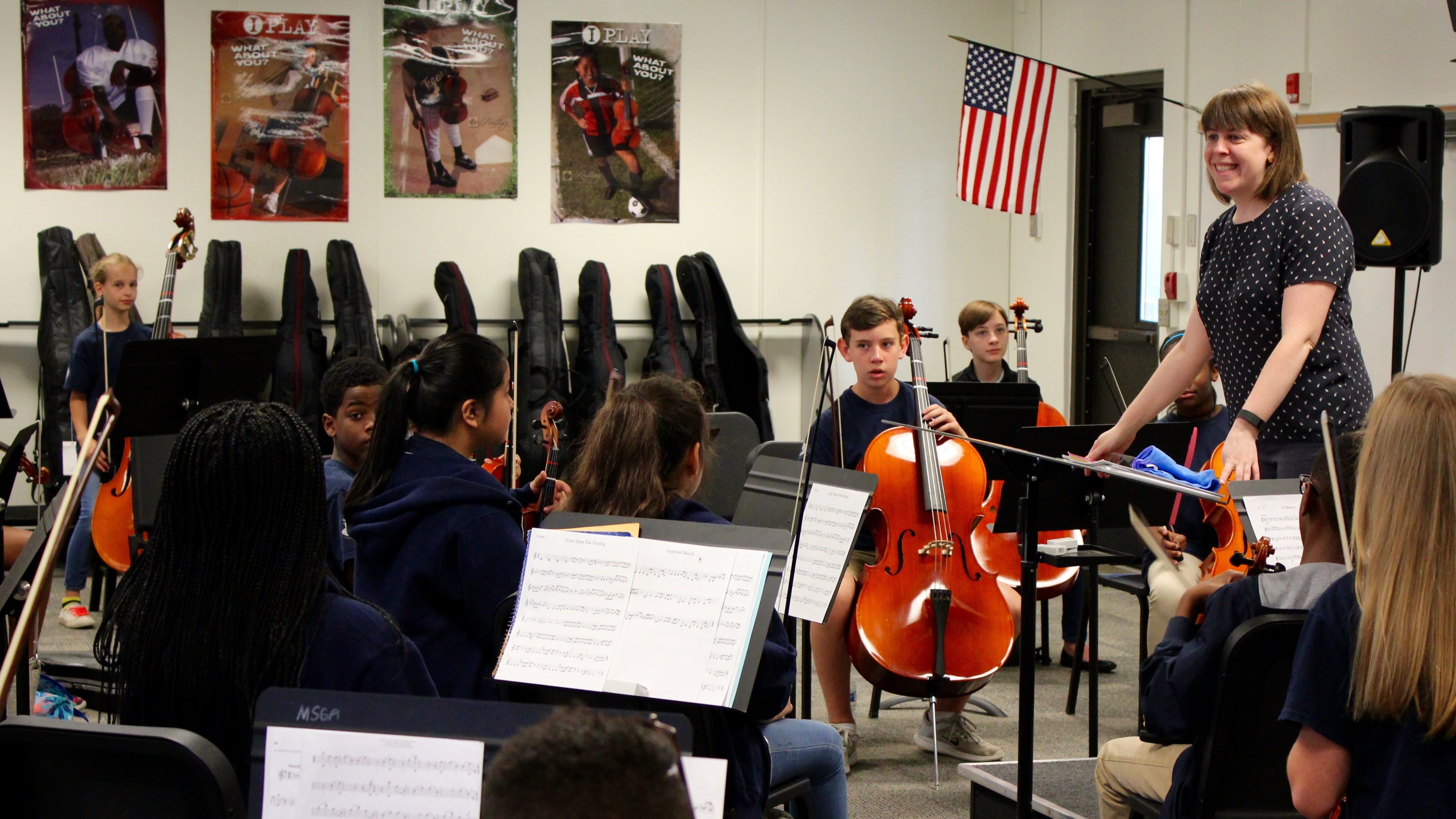Christine Esposito leads students in an orchestra class at Marietta Schools’ Sixth Grade Academy. This was the first year the school offered strings as a course. CONTRIBUTED