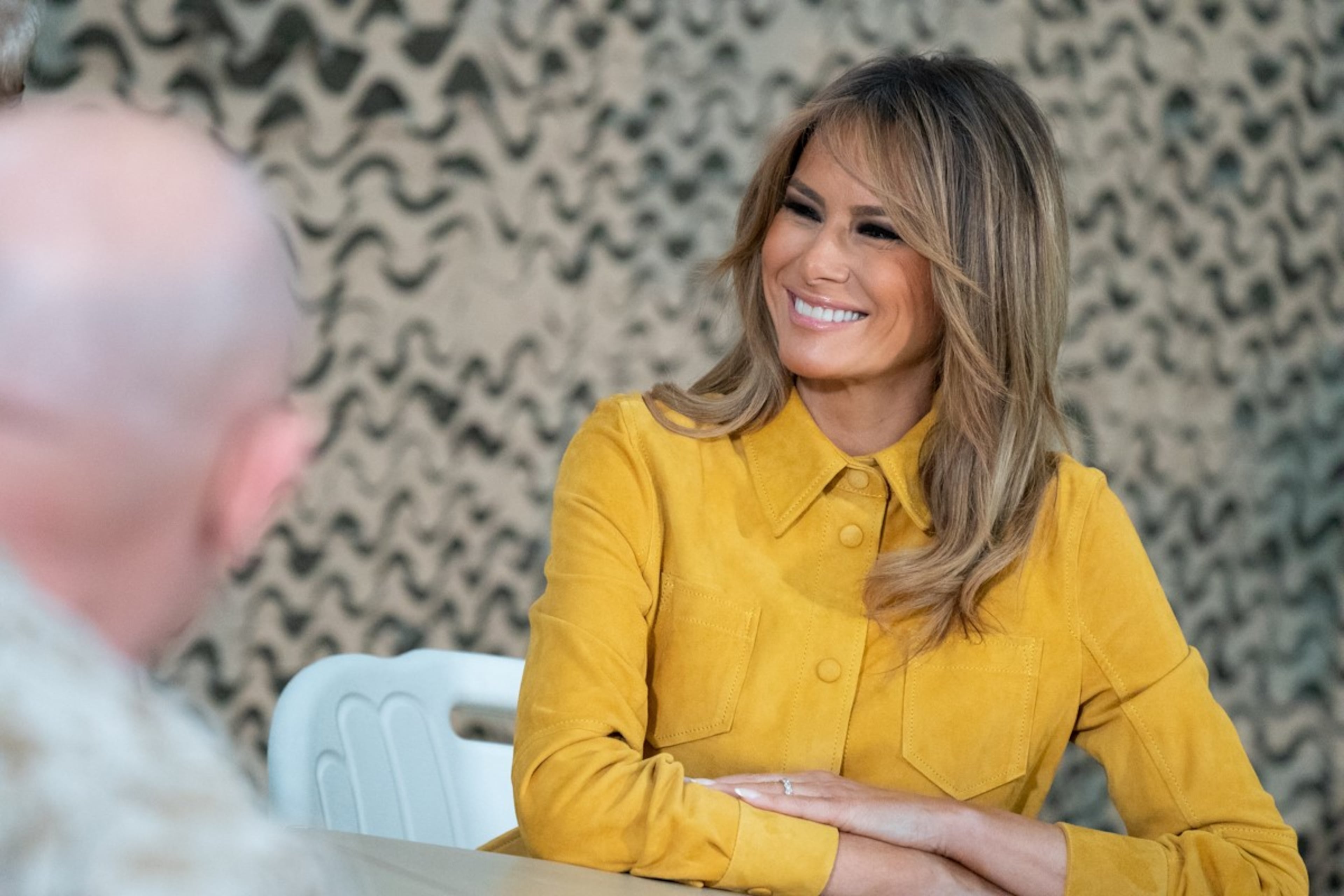 President Donald J. Trump, joined by First Lady Melania Trump, attends a briefing with military leadership members Wednesday, December 26, 2018, at the Al-Asad Airbase in Iraq.