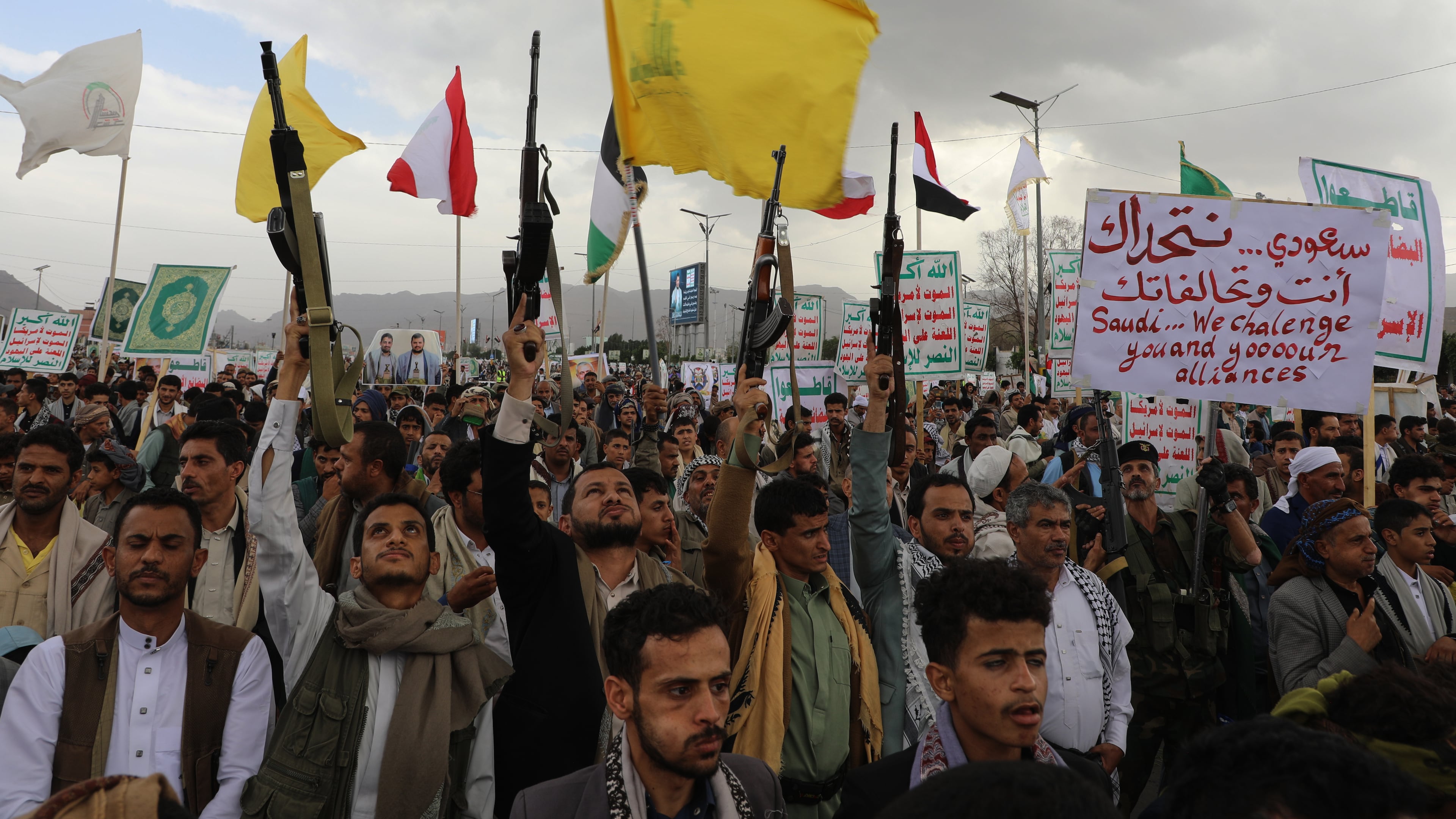 Houthi supporters attend a rally against the Saudi-led coalition in Sanaa, Yemen, Friday, July 31, 2026. (AP Photo/Osamah Abdulrahman)