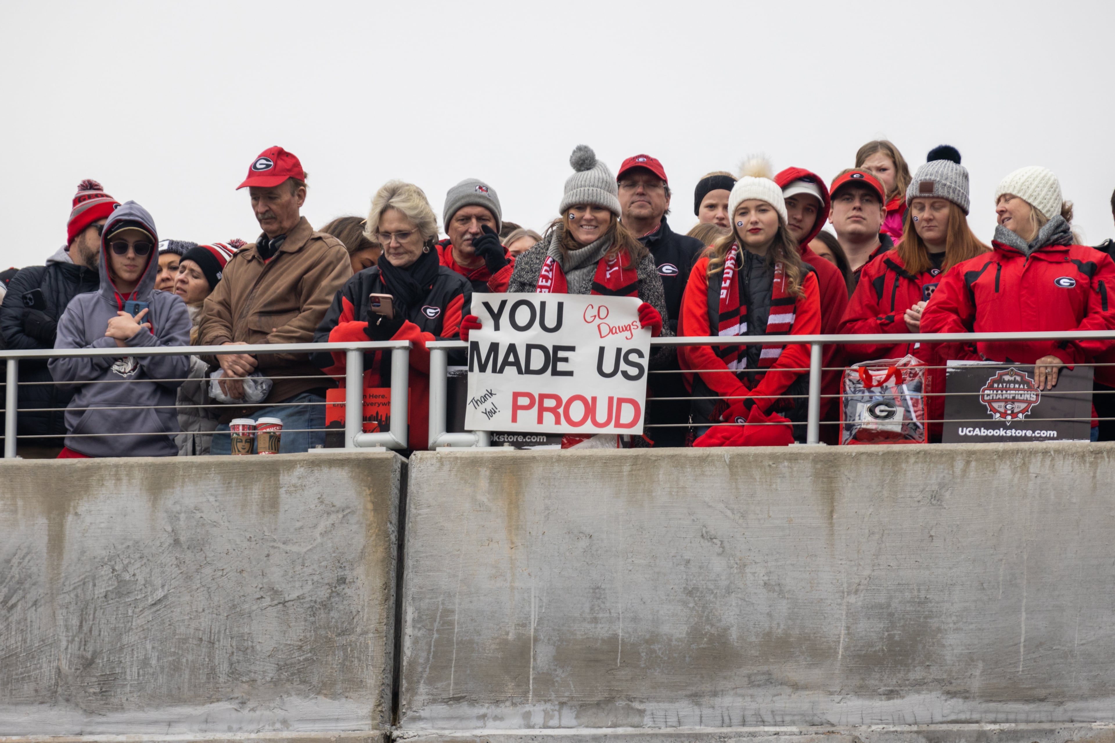 Georgia Bulldog fans cheer ahead of the Dawg Walk during the team’s celebration parade in Athens, Georgia on January 15th, 2022.(Nathan Posner for The Atlanta Journal-Constitution)