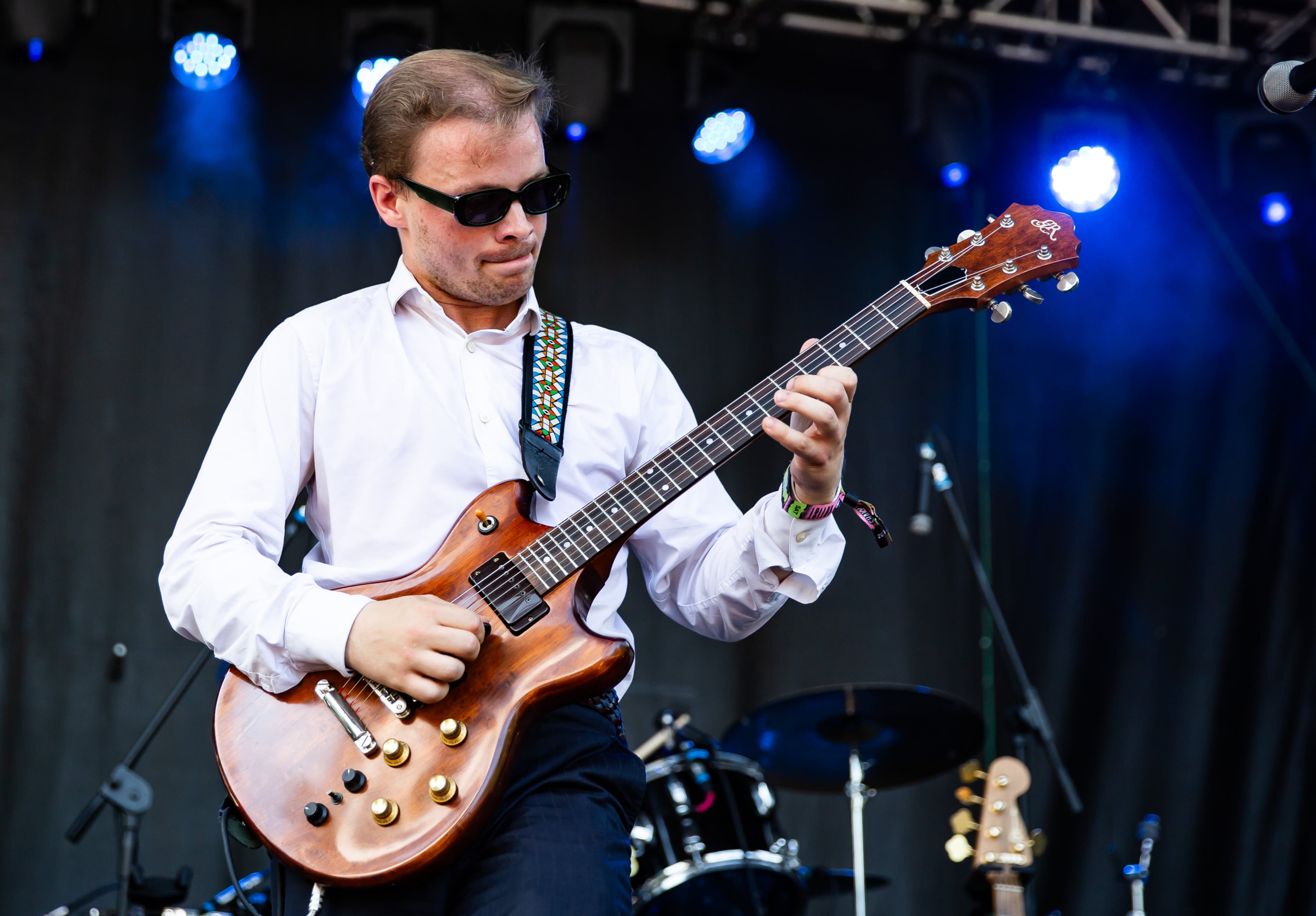 Former frontman of Black Midi, Geordie Greep kicked off the afternoon with experimental rock and jazz at the Criminal Records stage on Saturday, Sept. 19, 2026, in Atlanta. (Ryan Fleisher for the AJC)