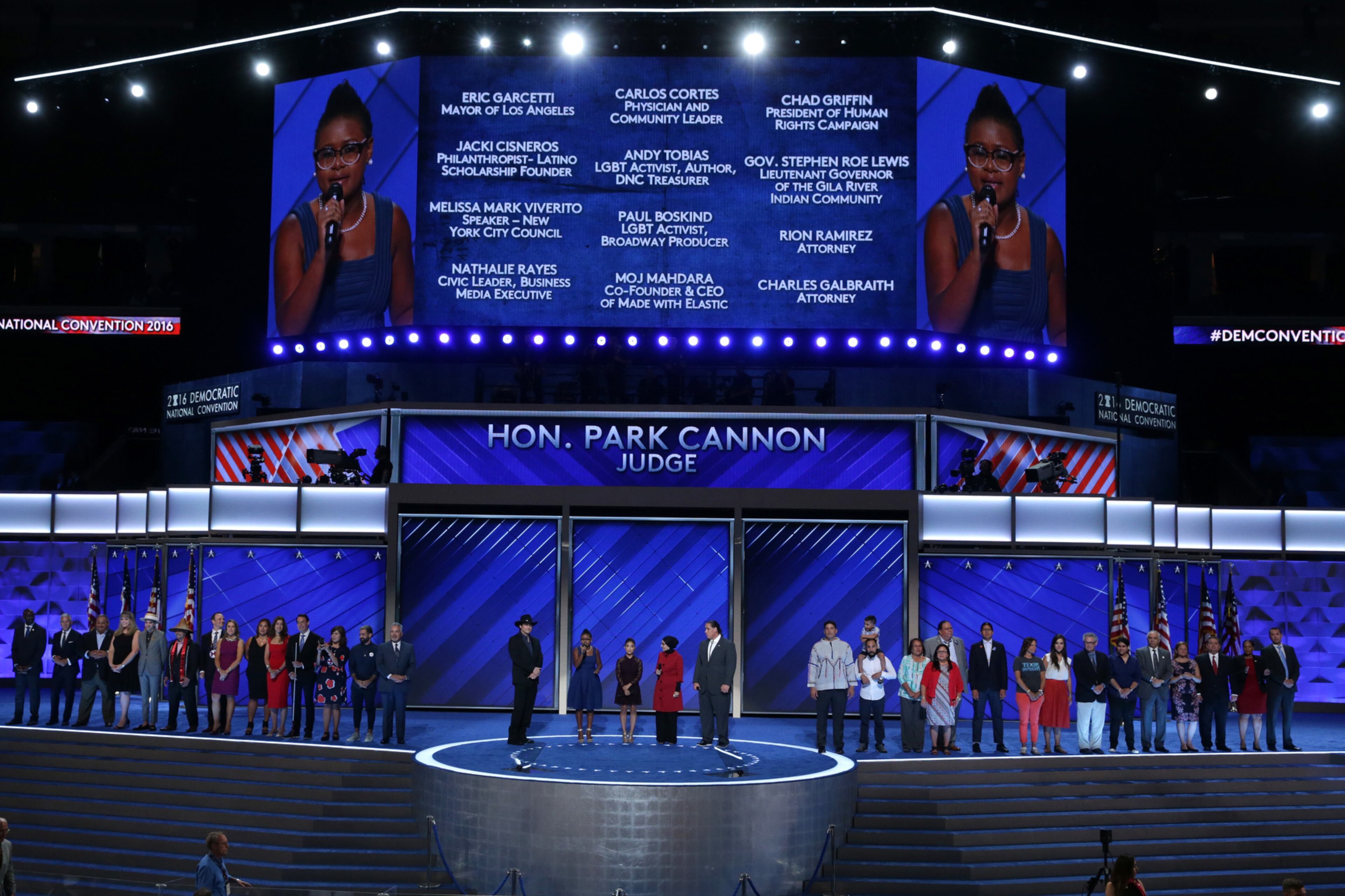 PHILADELPHIA, PA - JULY 27: Park Cannon, Democratic candidate for Georgia House District 58, speaks during the third day of the Democratic National Convention at the Wells Fargo Center, July 27, 2016 in Philadelphia, Pennsylvania. Democratic presidential candidate Hillary Clinton received the number of votes needed to secure the party's nomination. An estimated 50,000 people are expected in Philadelphia, including hundreds of protesters and members of the media. The four-day Democratic National Convention kicked off July 25. (Photo by Alex Wong/Getty Images)