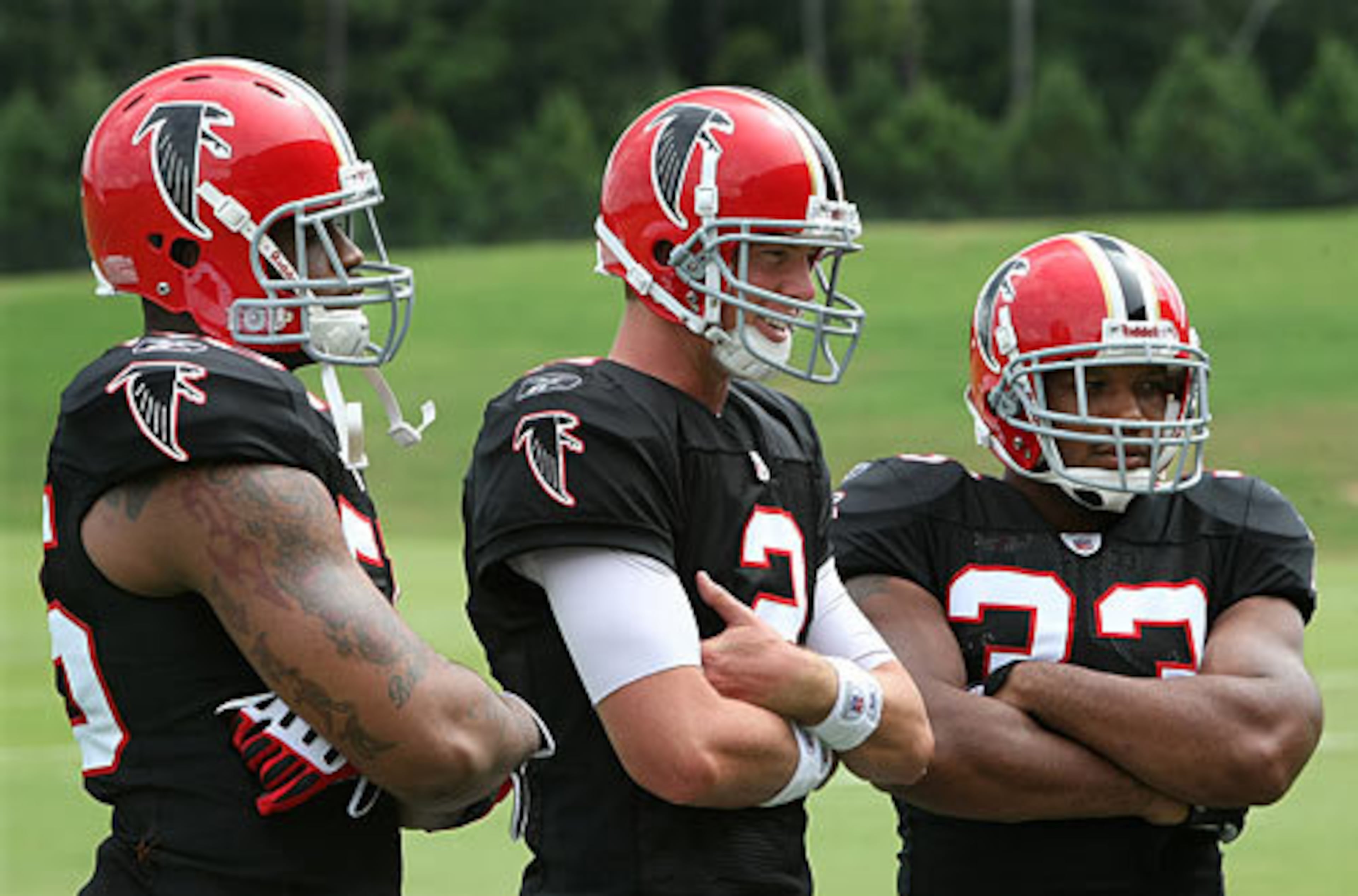 WELCOME TO THE RED ZONE: The old school red Falcons helmets (complete with the classic logo) are part of the vintage look, too. "NFL Throwback Weekend is an opportunity for our club and our fans to honor and celebrate our inaugural team," Falcons president Rich McKay said.