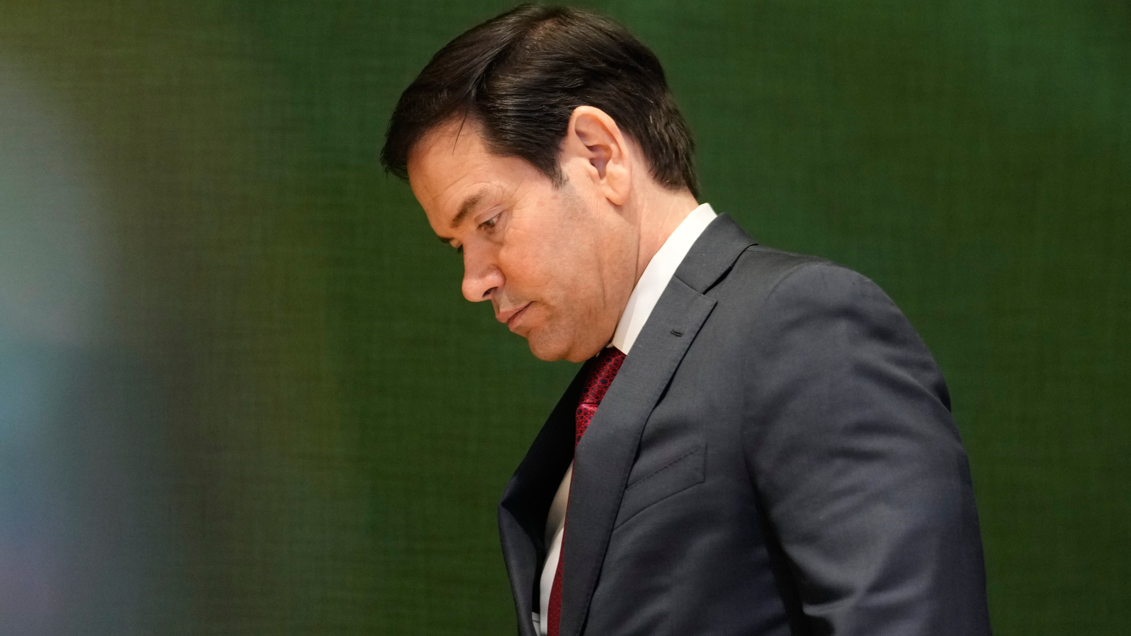 United States Secretary of State Marco Rubio walks down stairs after a meeting during the Annual Meeting of the World Economic Forum in Davos, Switzerland, Wednesday, Jan. 21, 2026. (AP Photo/Markus Schreiber)