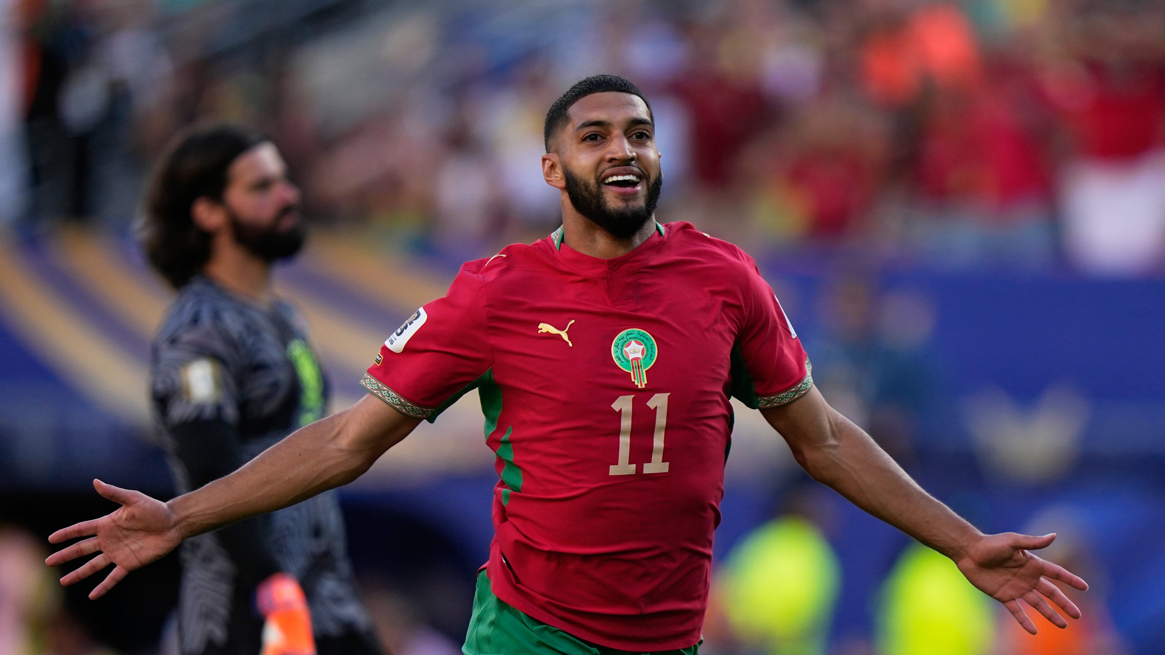 Morocco's Ismael Saibari celebrates scoring his side's opening goal against Brazil during the World Cup Group C soccer match in East Rutherford, N.J., near New York, Saturday, June 13, 2026. (Frank Franklin II/AP)