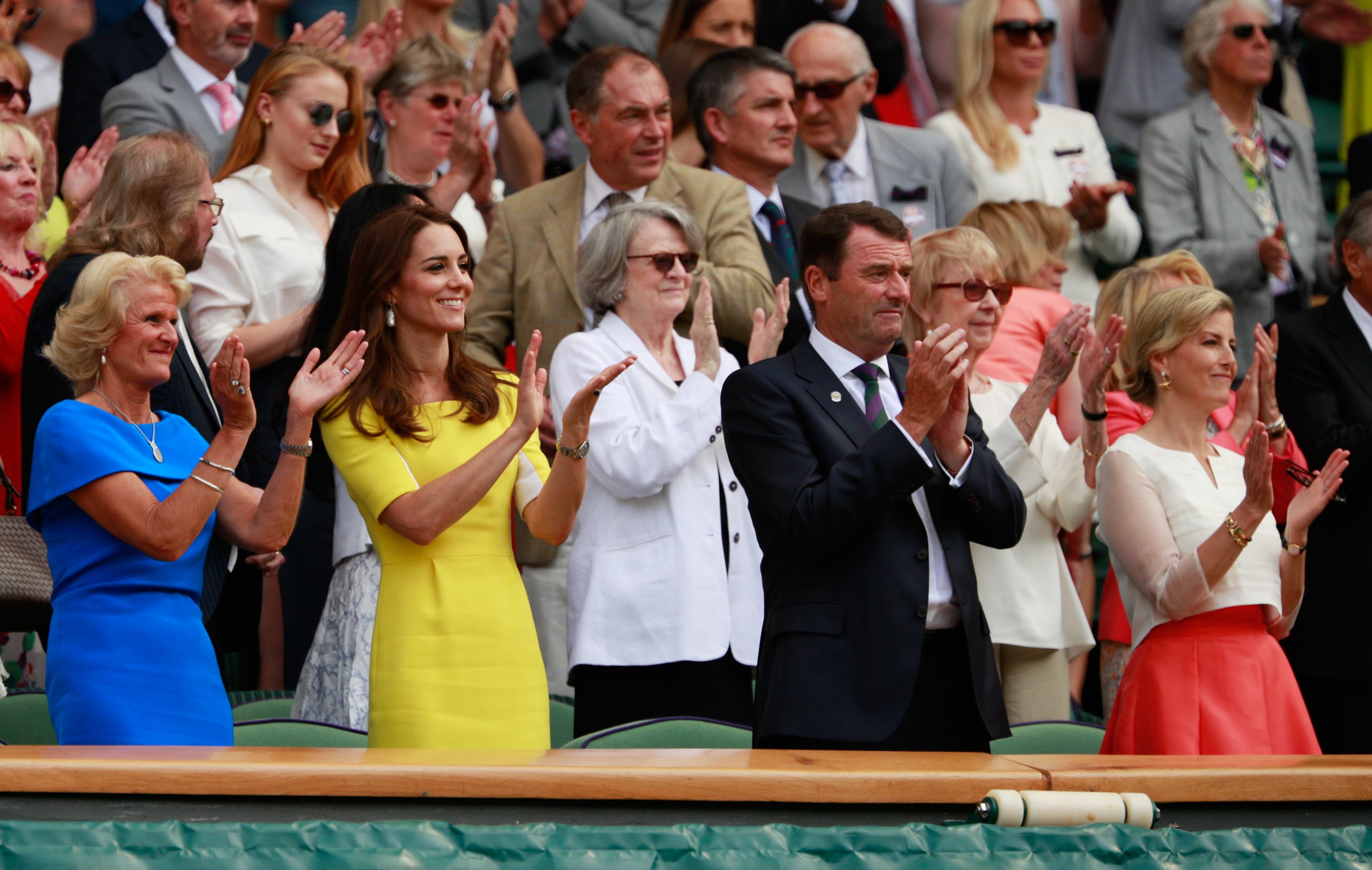 Gill Brook, Catherine, Duchess of Cambridge, Phill Brook and Sophie, The Countess of Wessex watch on from The Royal Box as Serena Williams of the United States faces Elena Vesnina of Russia during the ladies singles semifinal match on day 10 of the Wimbledon Lawn Tennis Championships at the All England Lawn Tennis and Croquet Club on July 7, 2016 in London, England. (Photo by Adam Pretty/Getty Images)