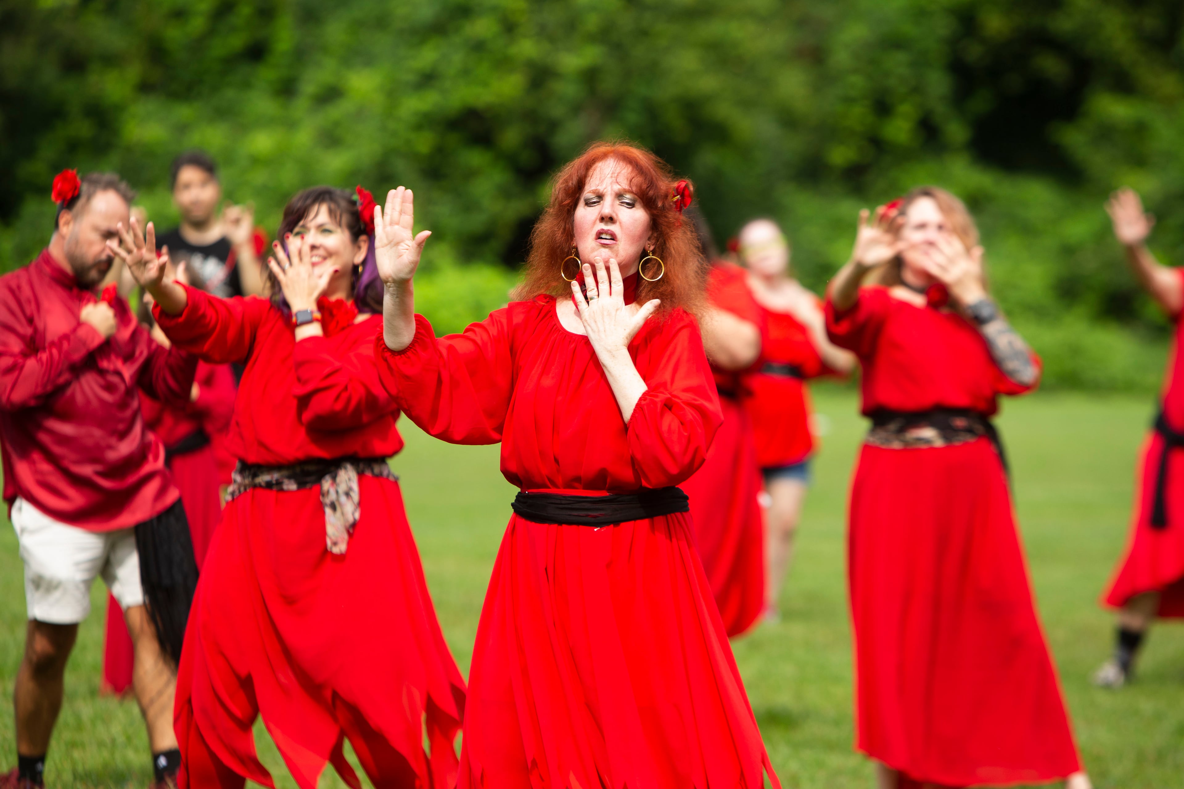 Susan Holebrook Ridarick dances during a group dance to celebrate the seventh annual international "Most Wuthering Heights Day Ever," on Saturday, July 30, 2022, in Candler Park in Atlanta. The event celebrates Kate Bush's 1978 song "Wuthering Heights" with events in more than 40 cities around the world. CHRISTINA MATACOTTA FOR THE ATLANTA JOURNAL-CONSTITUTION