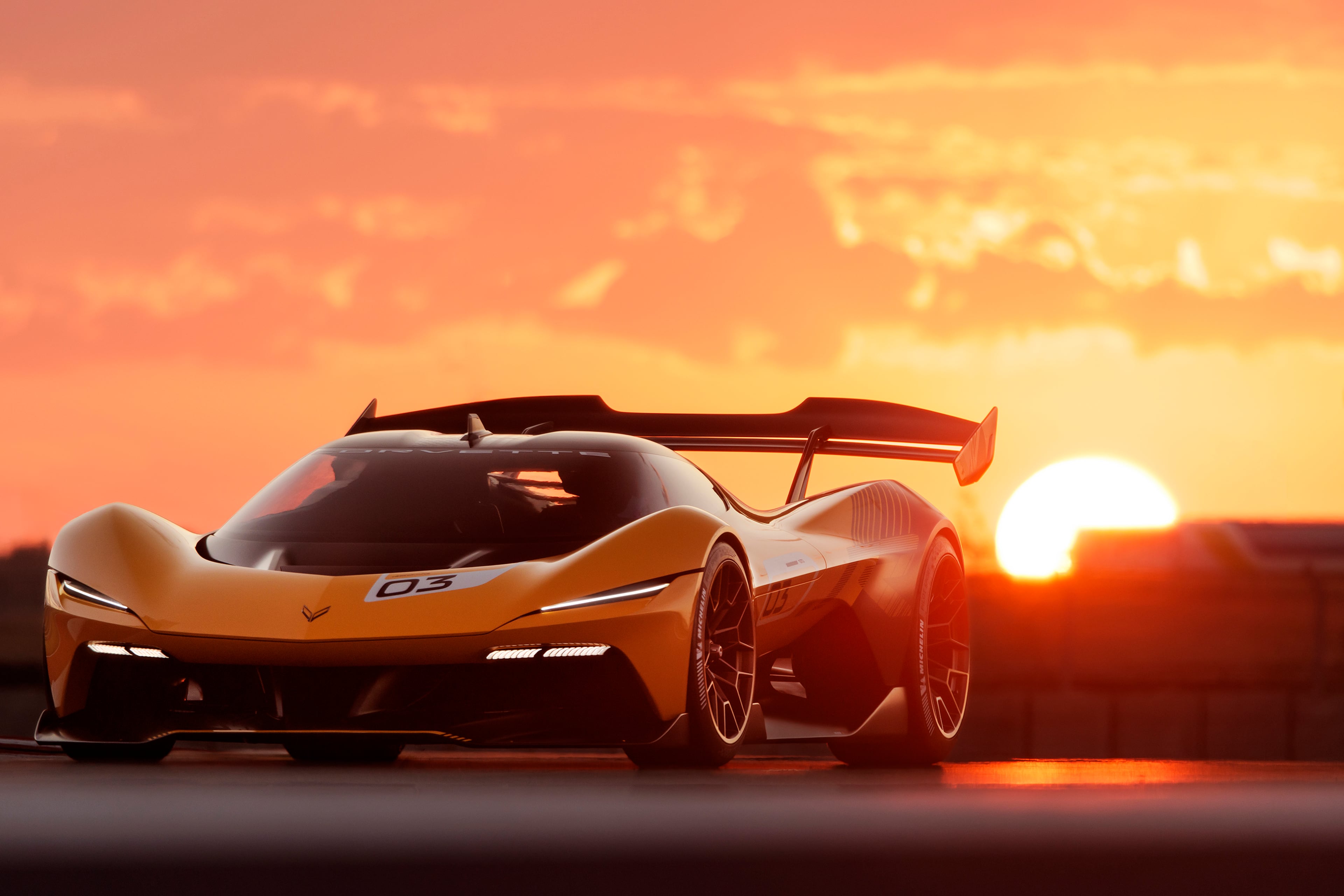 The CX.R Vision Gran Turismo is powered by a midmounted, 2.0-liter twin-turbo DOHC V-8 running on renewable e-fuel that can make up to 900 horsepower at 15,000 rpm. There are also three electric motors to pile on instant torque and help deliver a combined 2,000-horsepower target with all-wheel drive. (Courtesy of Chevrolet)