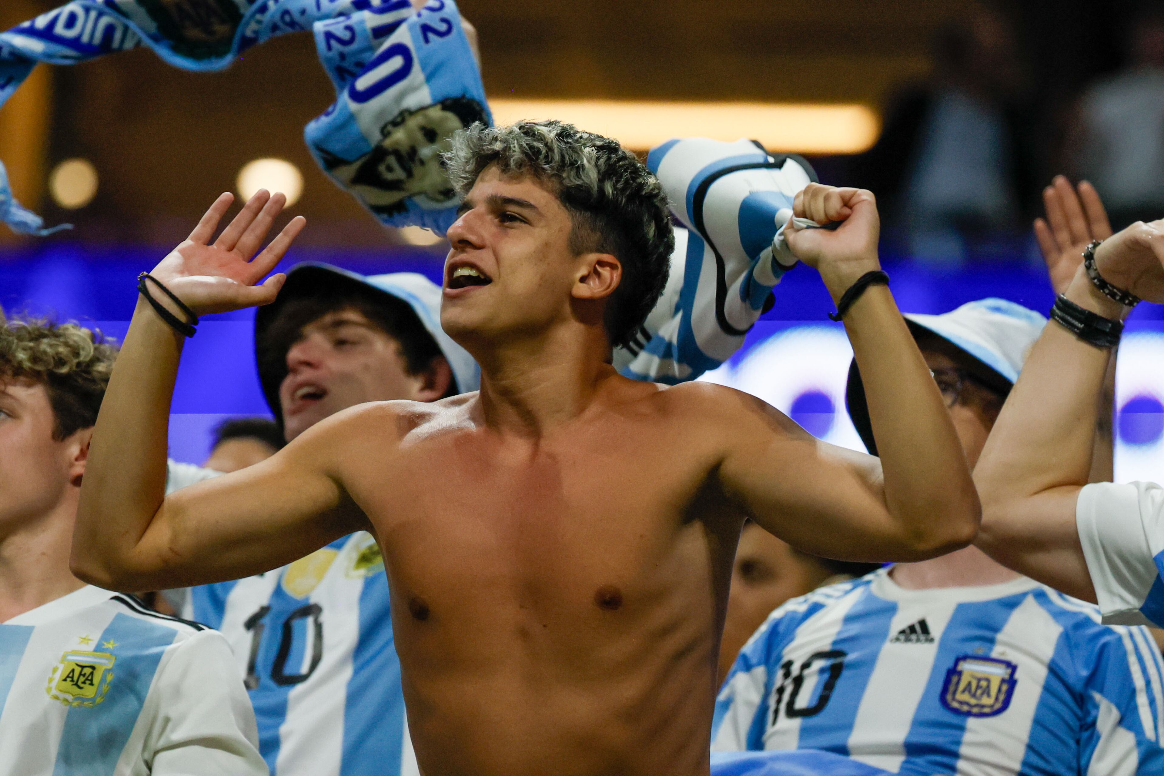 Fans rejoice as Argentina’s Lautaro Martínez (22) scores the second goal in the Copa America match at Mercedes-Benz Stadium on Thursday, June 20, 2024.
(Miguel Martinez / AJC)