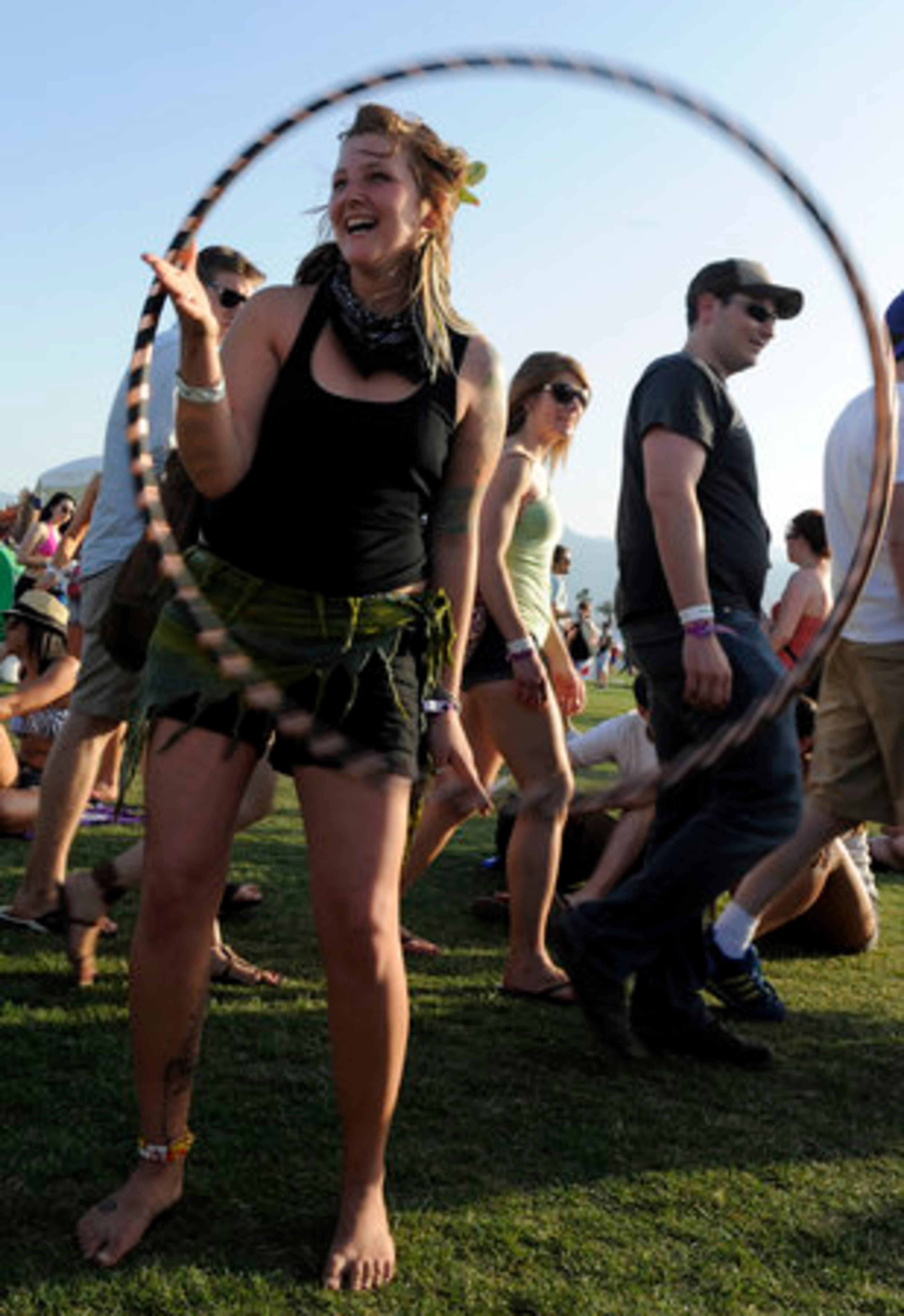 Caitie MaGraw of Seattle, Wash., plays with a hula hoop.