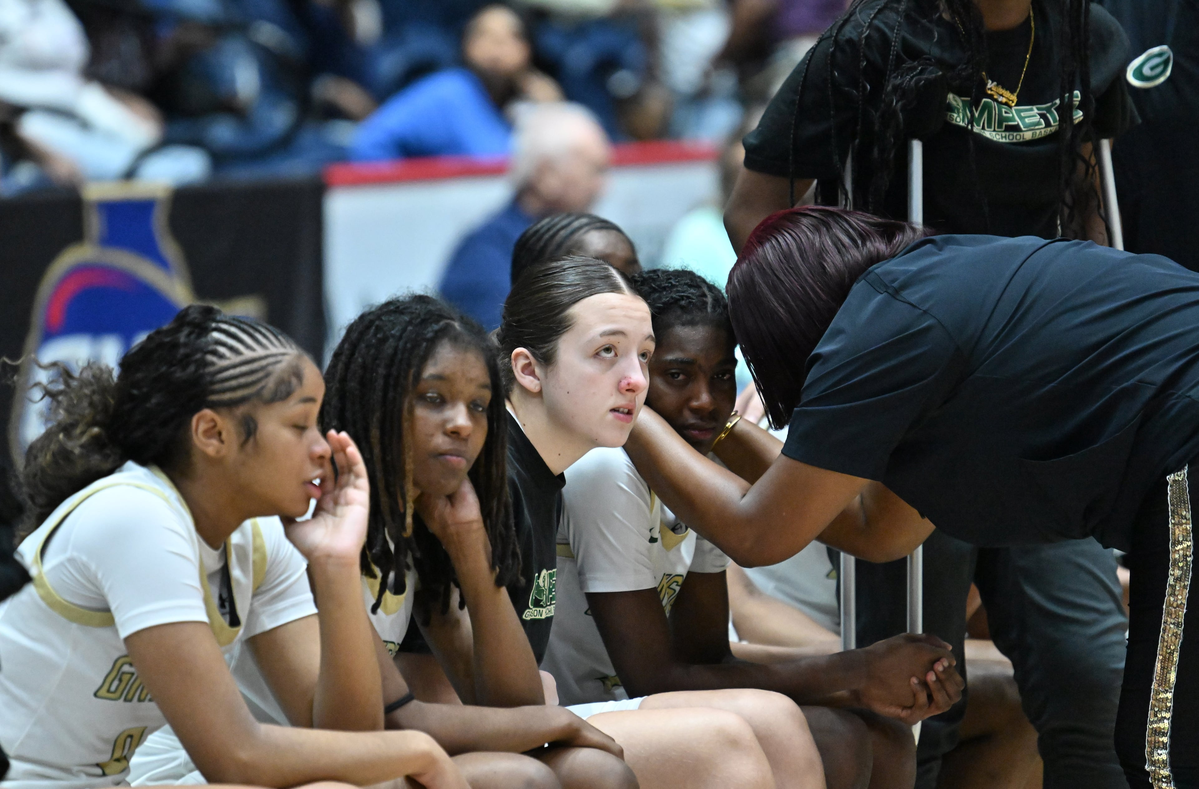 Grayson players react after North Paulding beat Grayson in Class 6A Girls GHSA State Championship at the Macon Coliseum, Saturday, March 14, 2026, in Macon. North Paulding won 64-58 over Grayson. (Hyosub Shin/AJC)