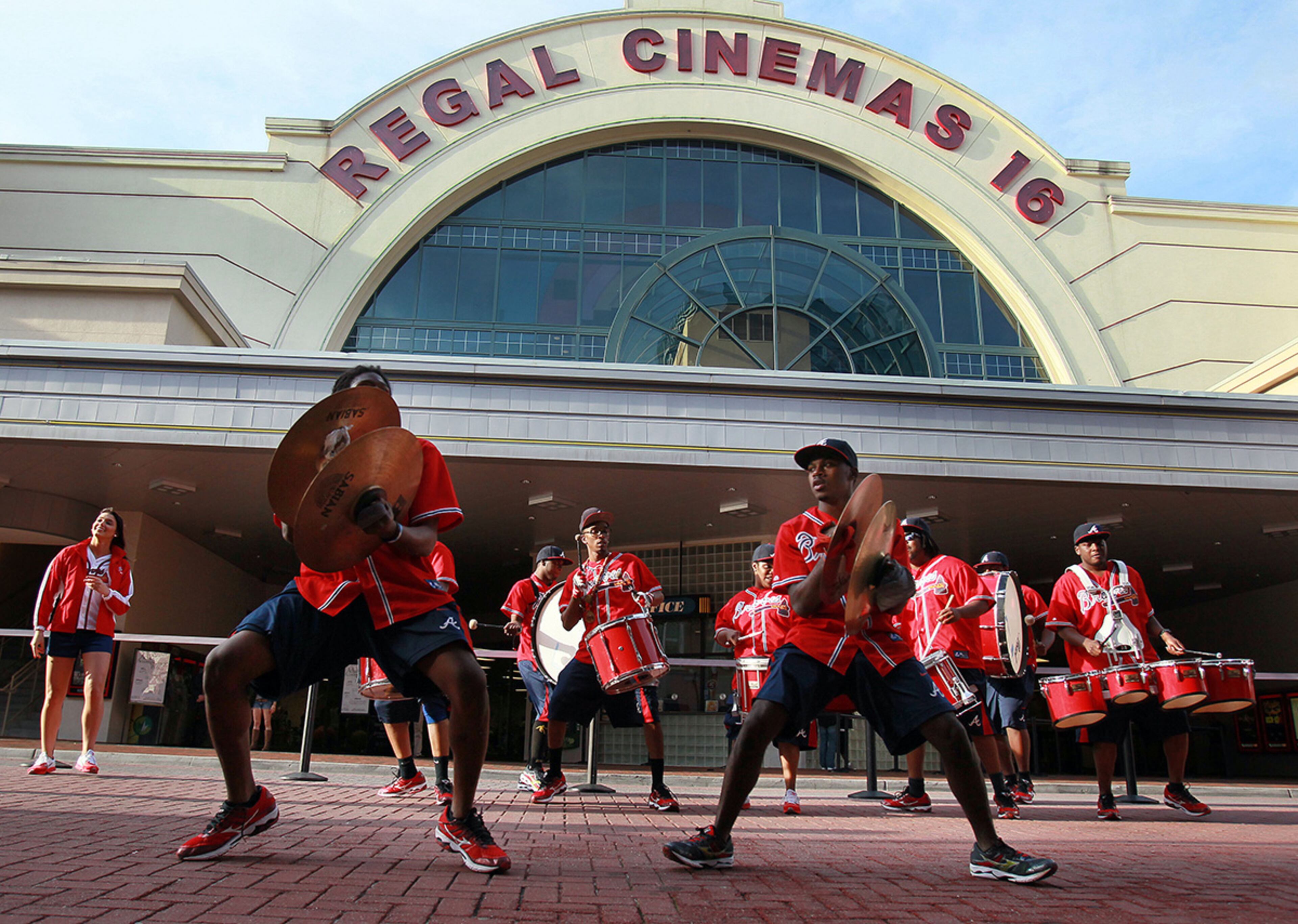 The Braves' "Heavy Hitter" drum line performed before the screening at Atlantic Station.