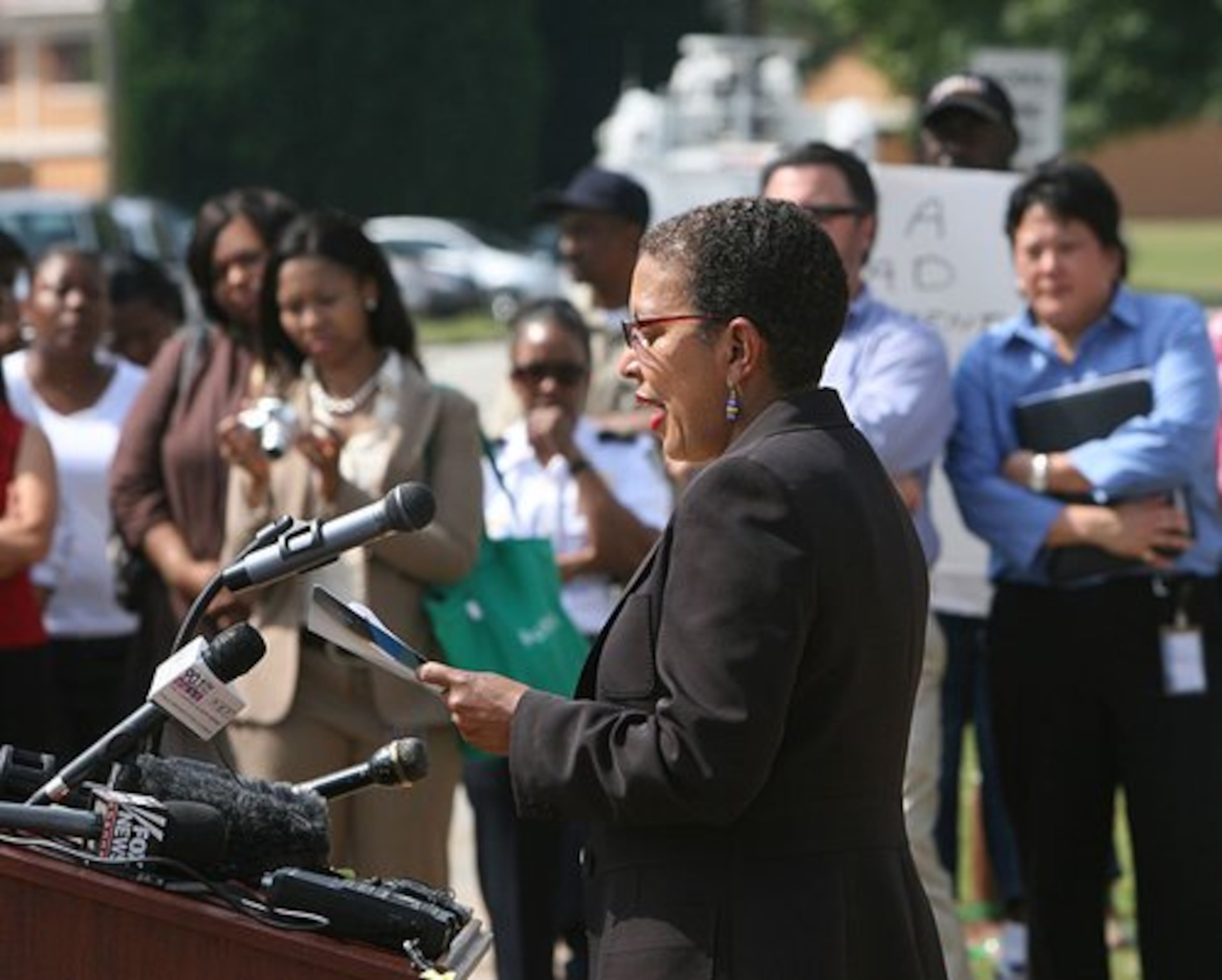 Atlanta Housing Authority CEO Renee Glover at a news conference Wednesday on the Bowen Homes site.