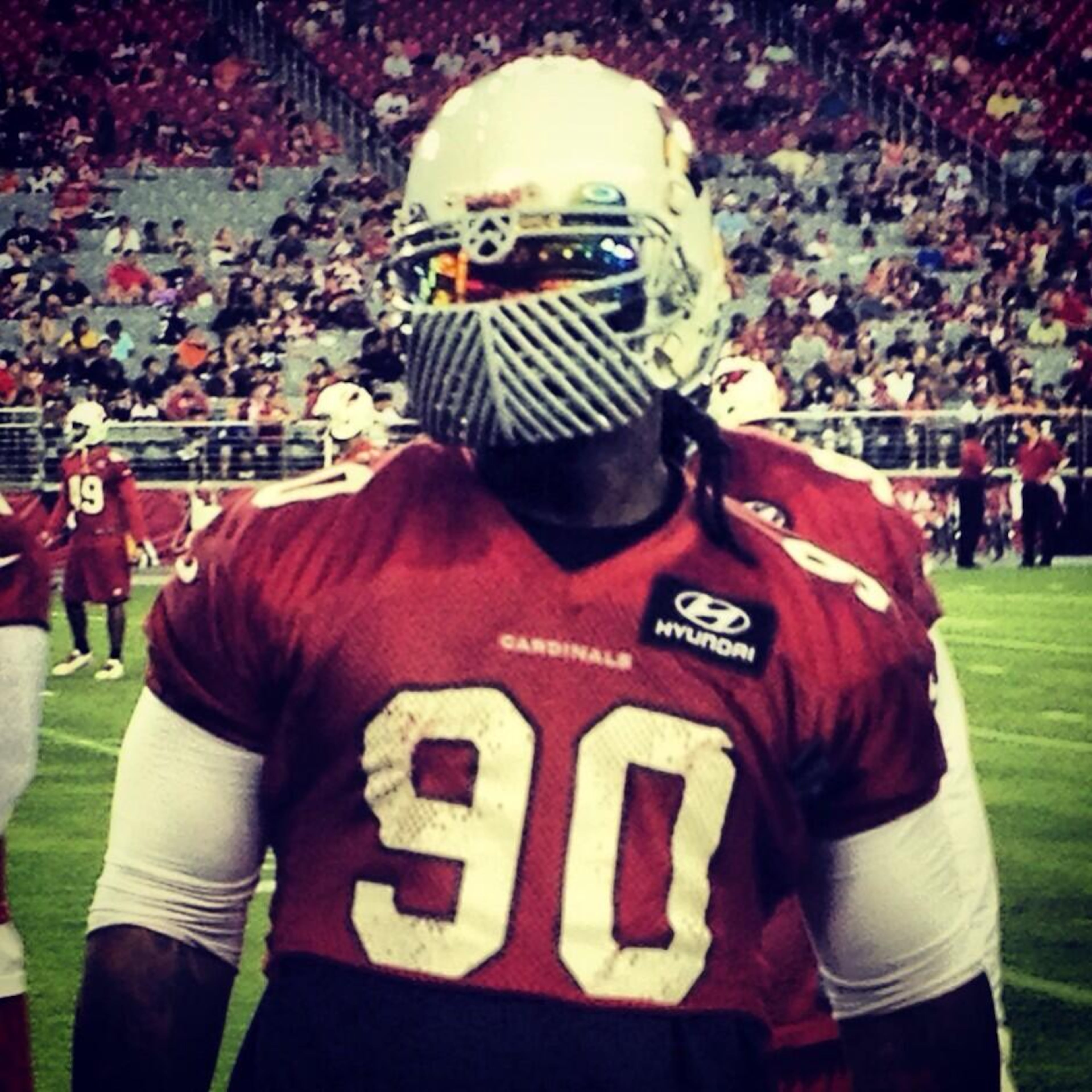 Arizona Cardinals defensive end Darnell Dockett fashioned this look for fan day.