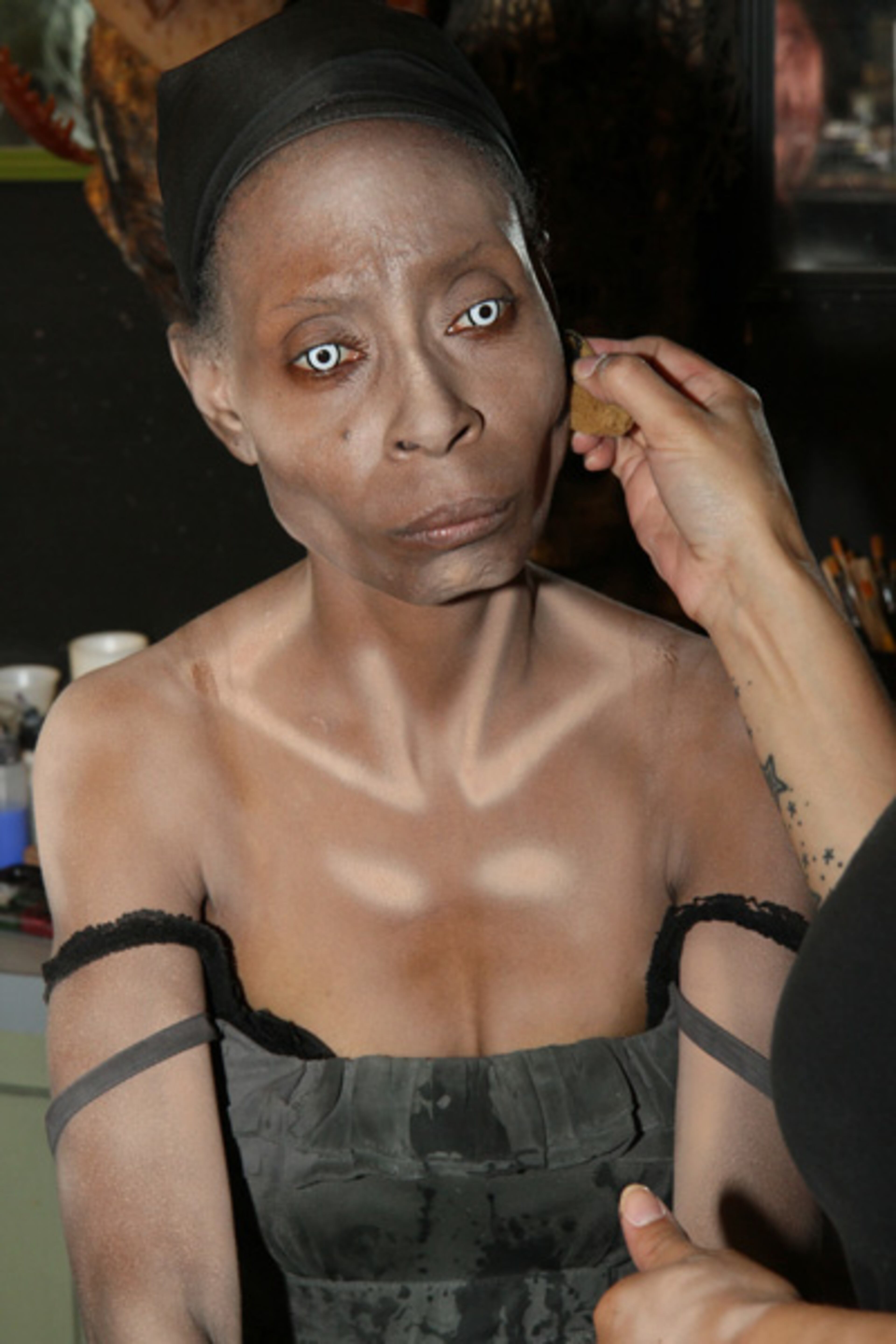 So before they venture out into the depths of the Netherworld, they all visit a massive makeup room where artists go to work, creating the creatures guests encounter on a visit.