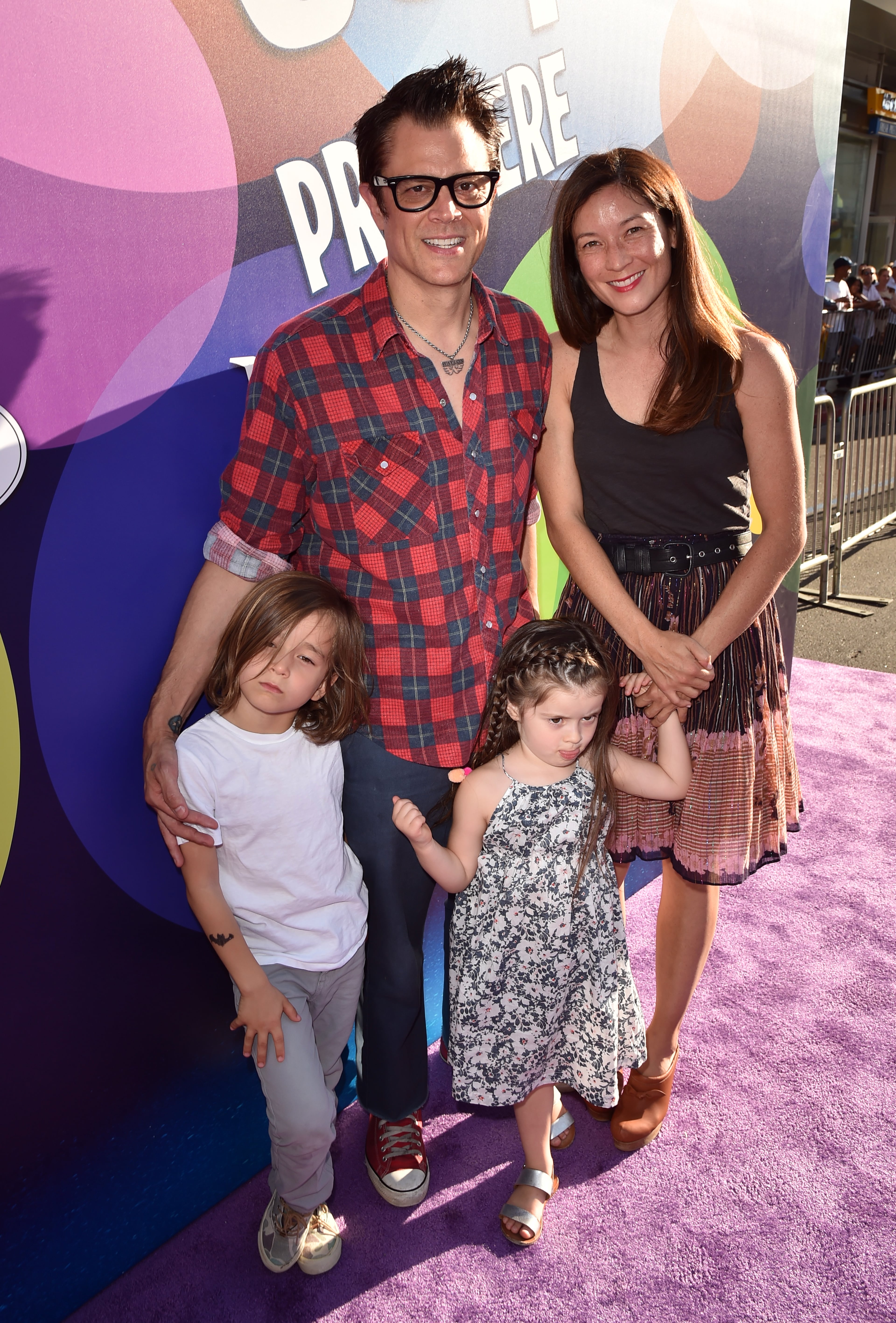 HOLLYWOOD, CA - JUNE 08: Rocko Akira Clapp, actor/comedian Johnny Knoxville, Arlo Clapp and director Naomi Nelson attend the Los Angeles premiere of Disney-Pixar's "Inside Out" at the El Capitan Theatre on June 8, 2015 in Hollywood, California. (Photo by Kevin Winter/Getty Images)