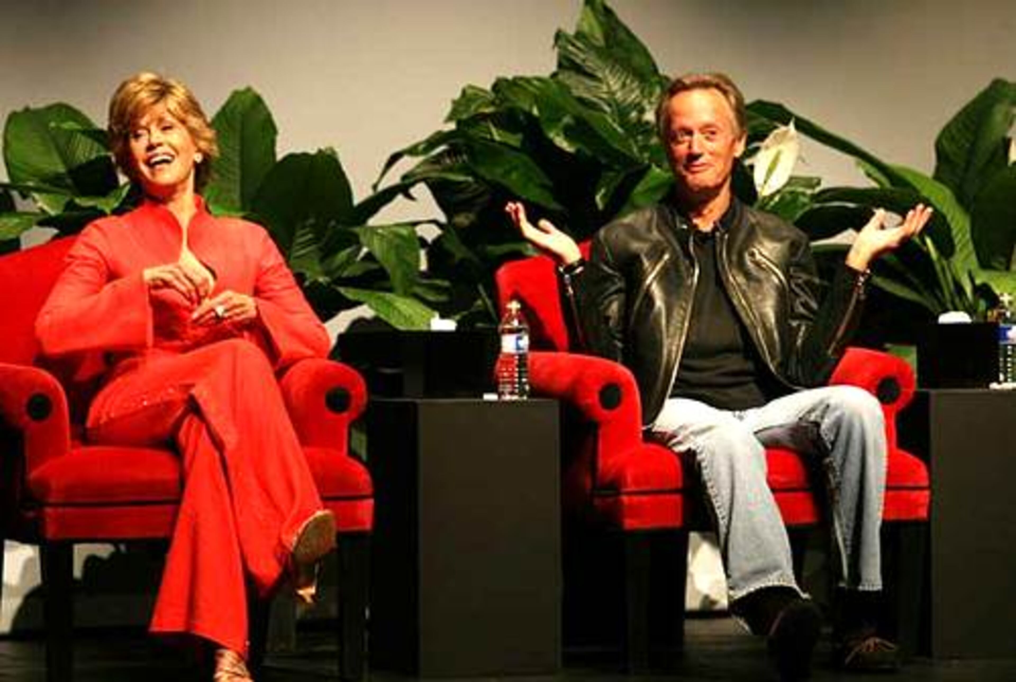 Jane and Peter Fonda share a laugh on the Alliance Theater stage during the G-CAPP fundraising event on Monday.
