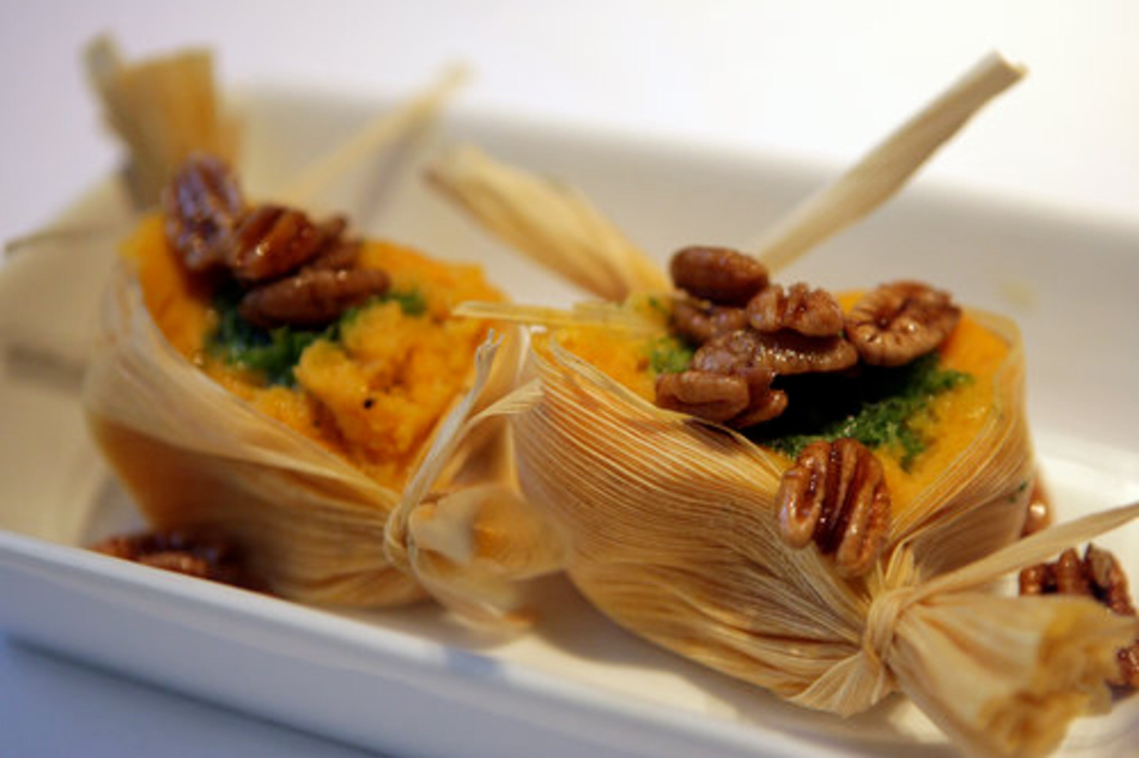Candied Pecan and Sweet Potato Tamales: Just tell them it's a new way of serving yams, and they'll love it. 1:33:25 PM