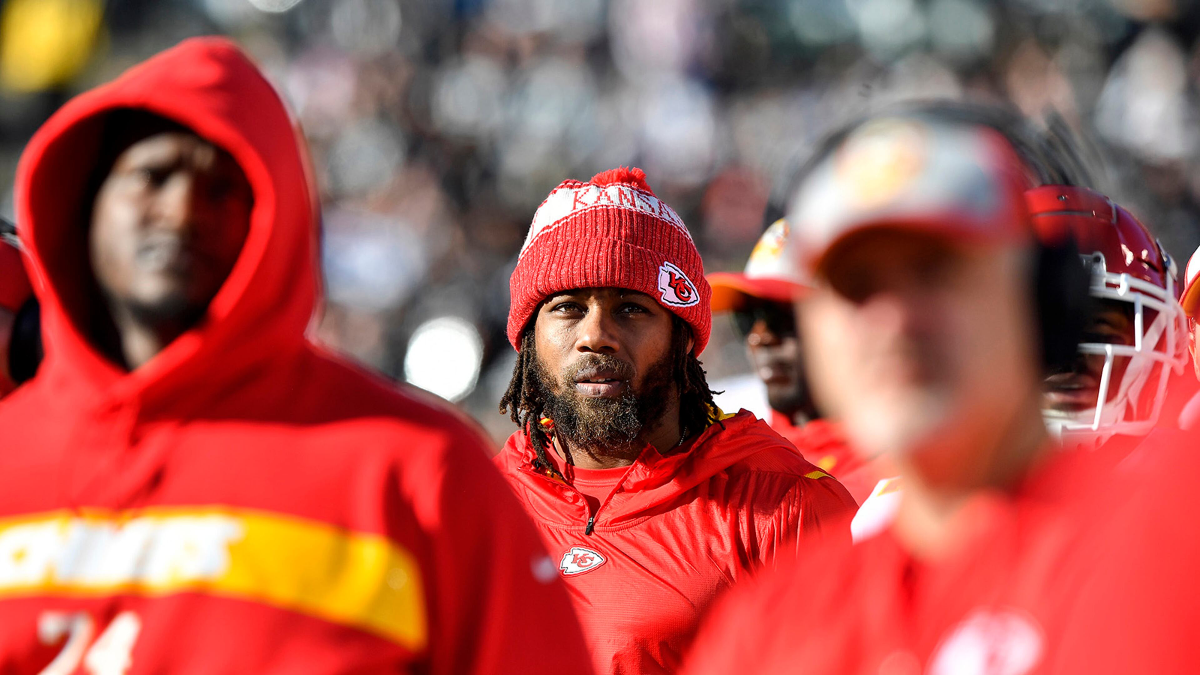 Not how Kansas City wants to see Eric Berry (center) Sunday - idle on the Chiefs sideline.