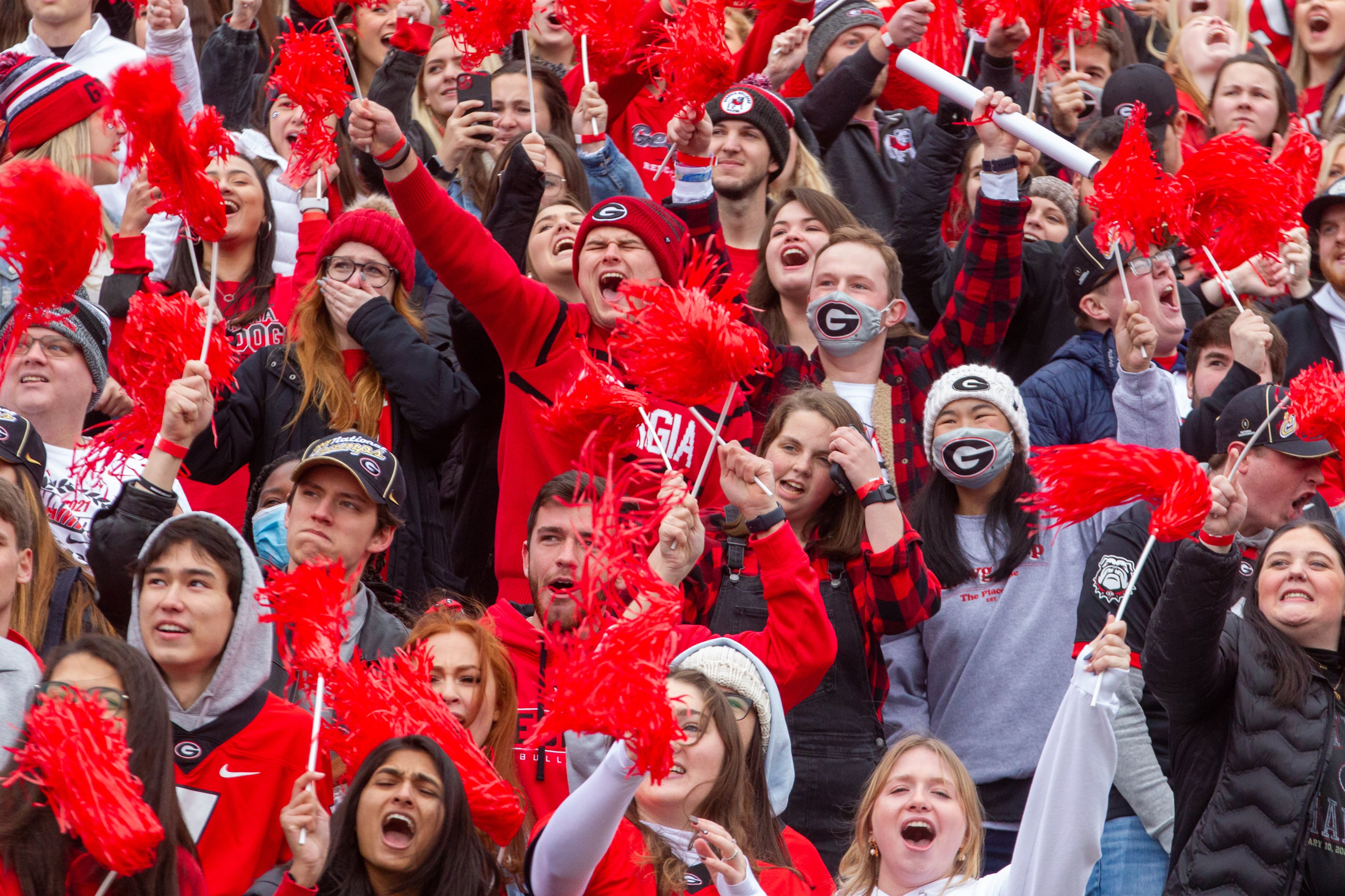 Fans cheer during the National Championship celebration at Stanford Stadium Saturday, January 15, 2020 STEVE SCHAEFER FOR THE ATLANTA JOURNAL-CONSTITUTION