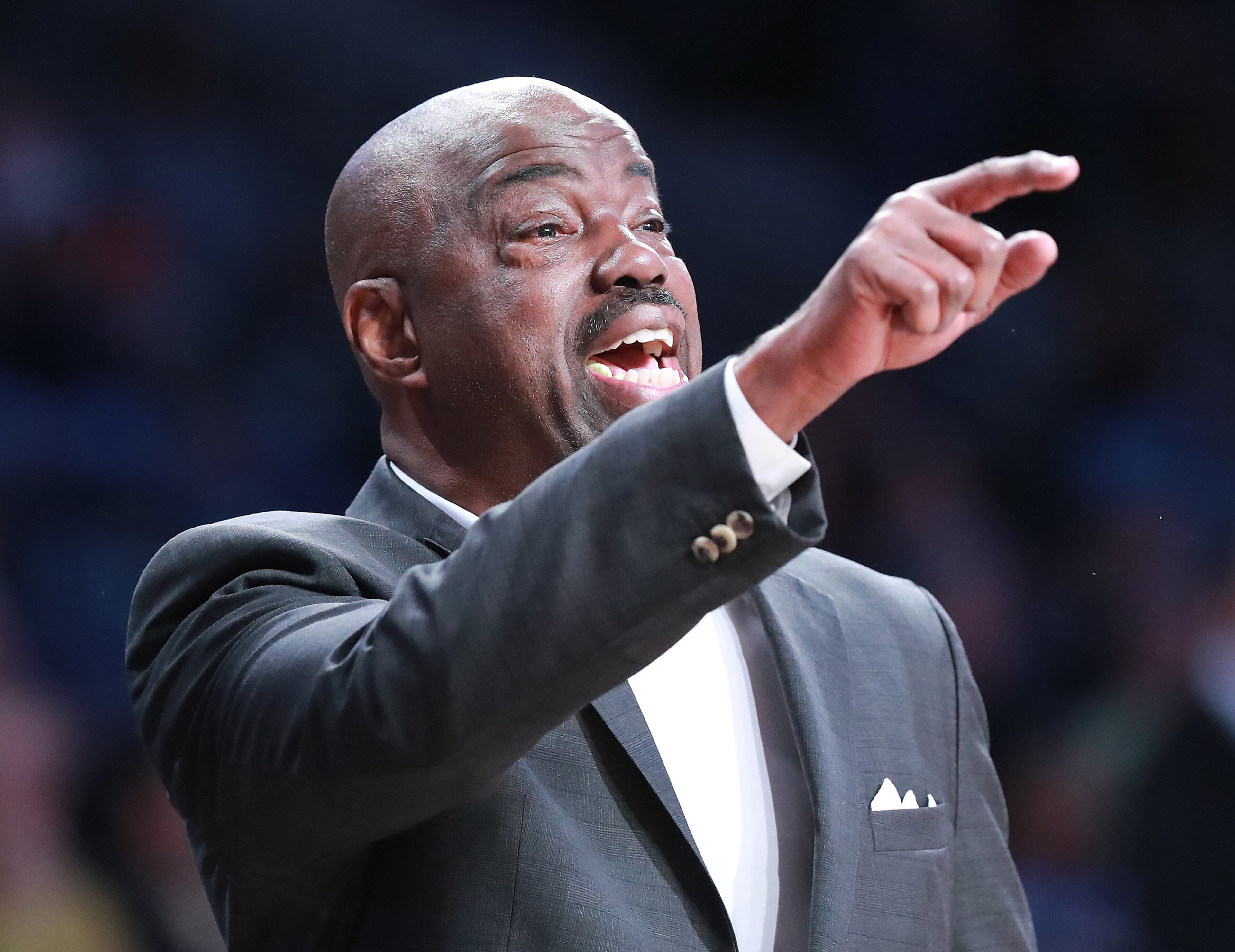 Morehouse head coach Grady Brewer urges his team during game action against Georgia Tech in a NCAA college basketball game on Tuesday, January 28, 2020, in Atlanta. Curtis Compton ccompton@ajc.com
